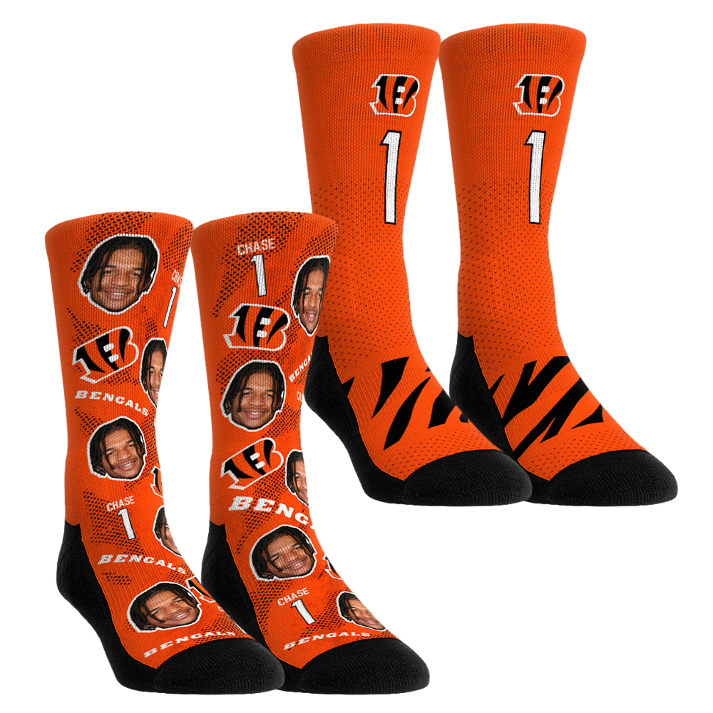 Unisex Rock Em Socks Ja’Marr Chase Cincinnati Bengals Player Football Guy Two-Pack Crew Sock Set