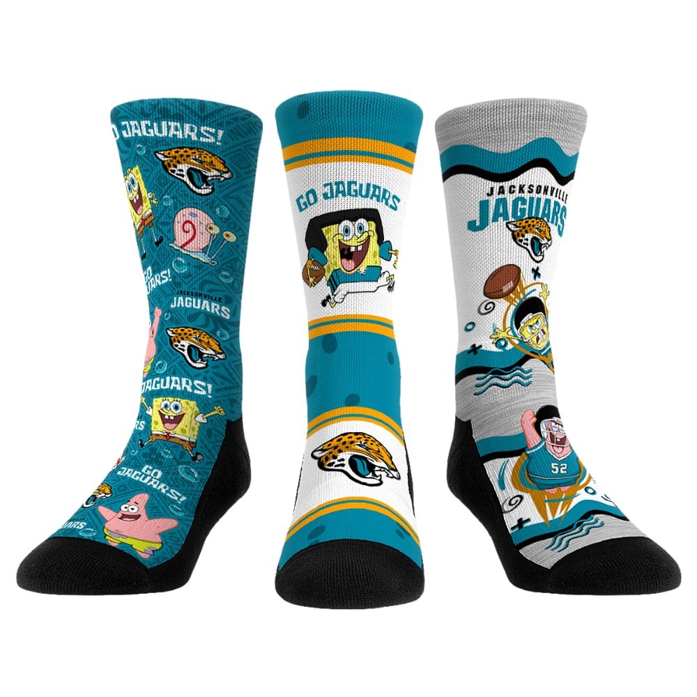 Unisex Rock Em Jacksonville Jaguars x Nickelodeon Spongebob Squarepants 3-Pack Crew Socks Set