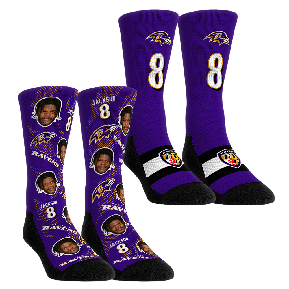 Unisex Rock Em Socks Lamar Jackson Baltimore Ravens Player Football Guy Two-Pack Crew Sock Set