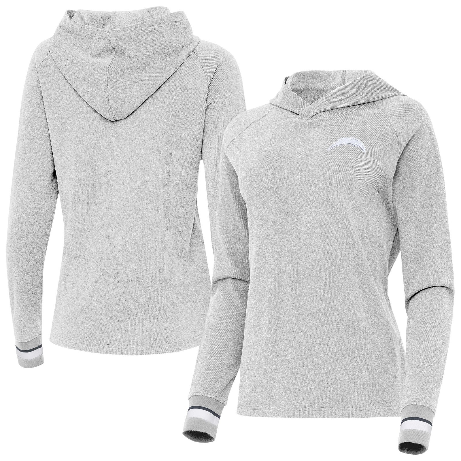 Women’s Antigua Heather Gray Los Angeles Chargers Trek Raglan Pullover Hoodie
