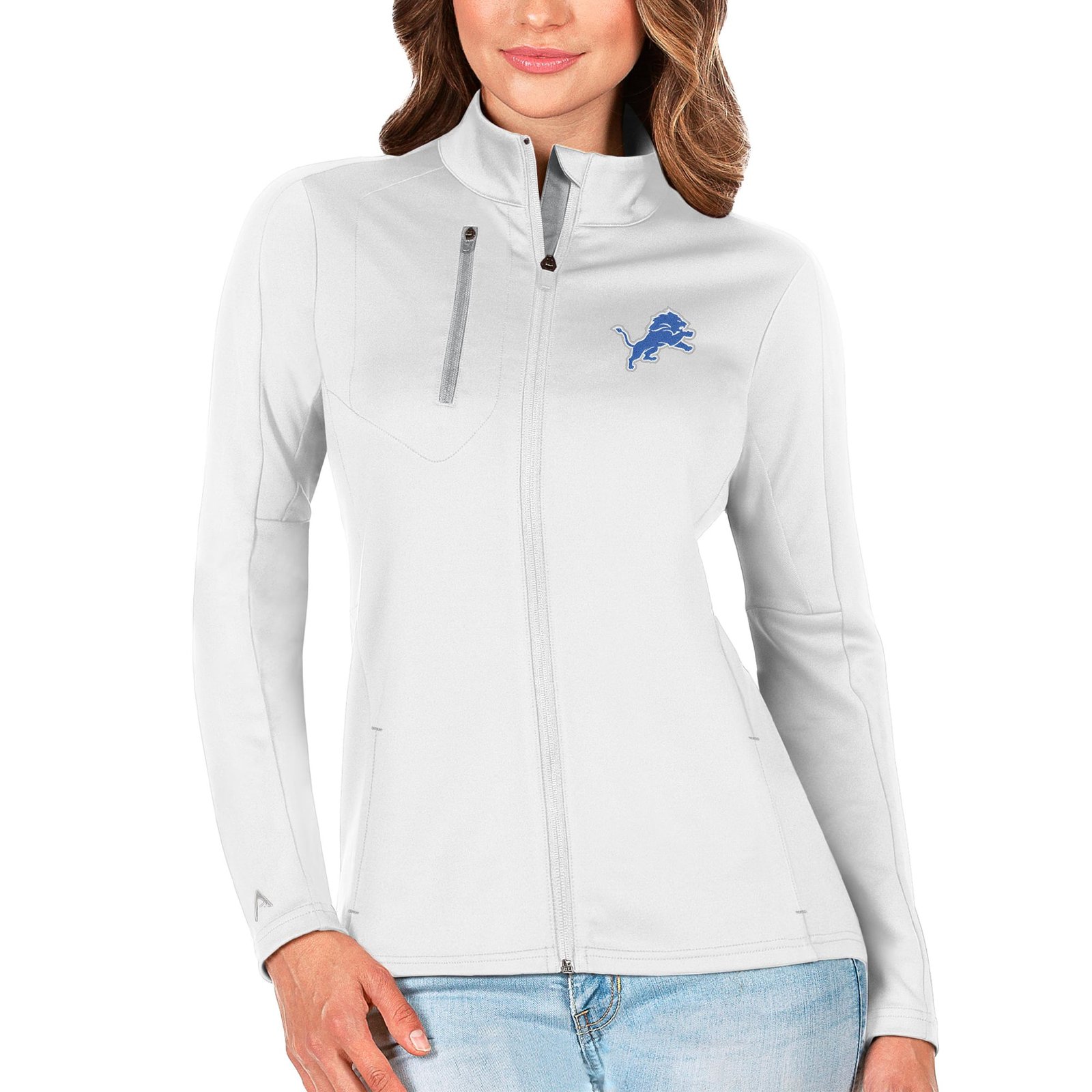 Women’s Antigua White/Silver Detroit Lions Generation Full-Zip Jacket