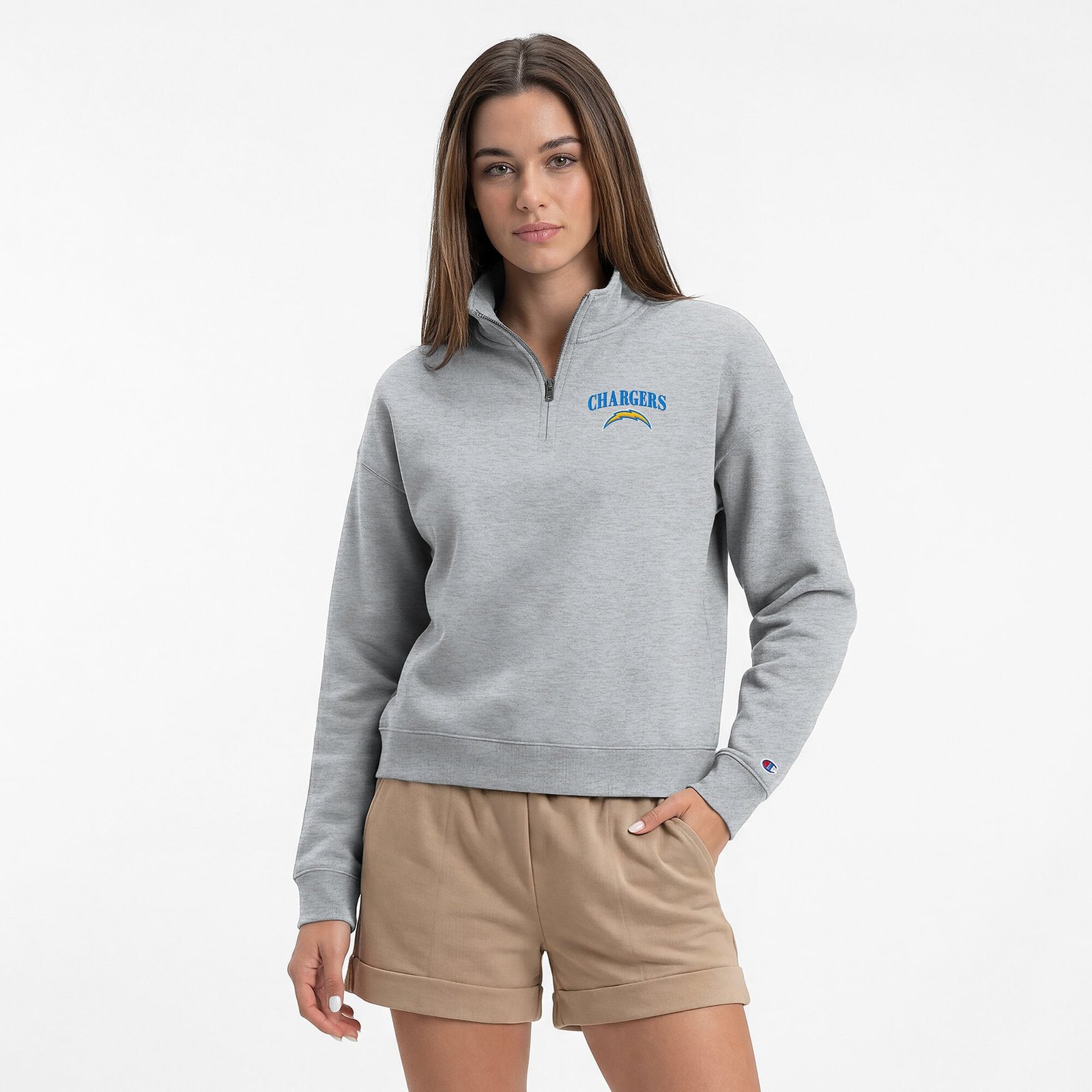 Women’s Champion Heather Gray Los Angeles Chargers Powerblend Quarter-Zip Sweatshirt