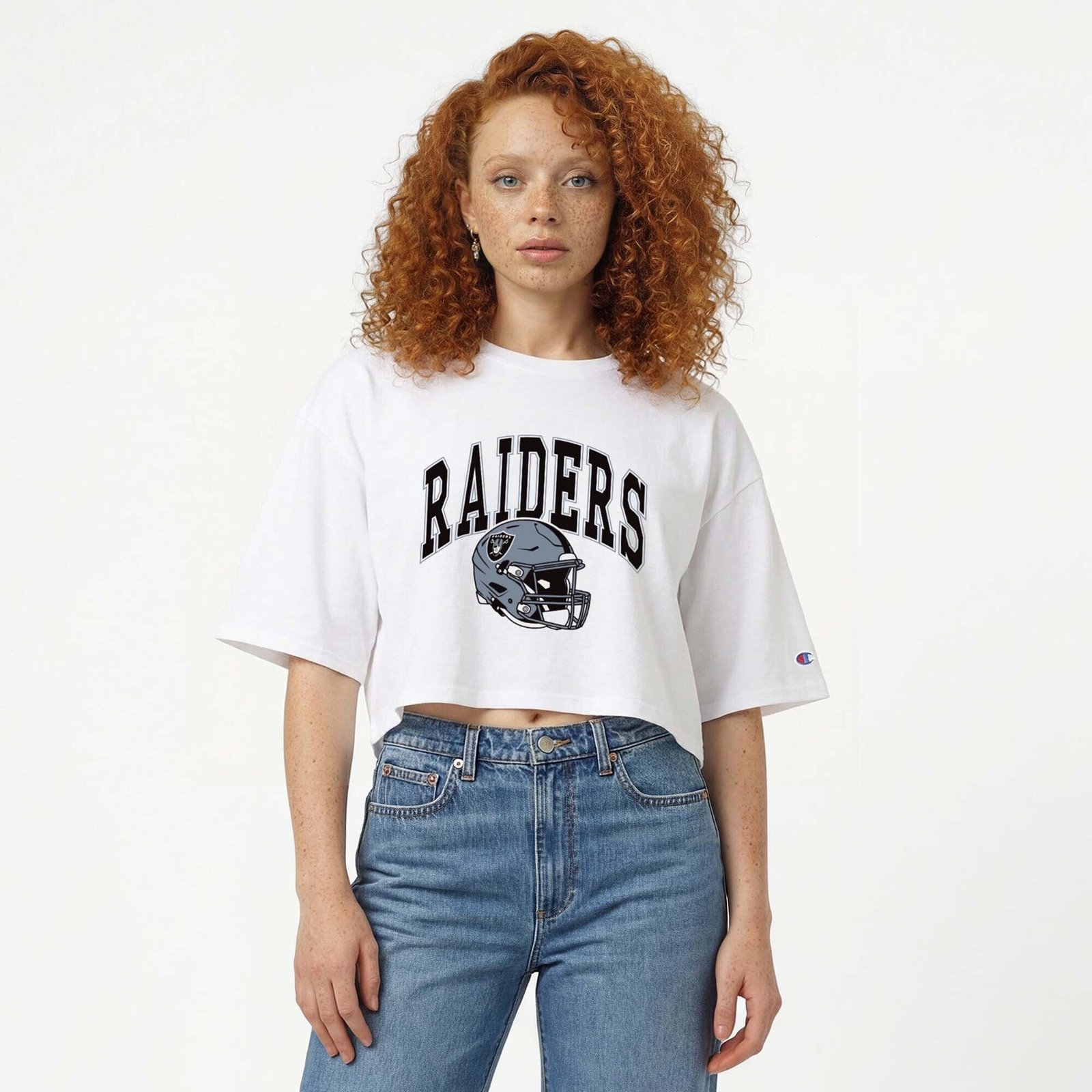 Women’s Champion White Las Vegas Raiders Boyfriend Cropped T-Shirt