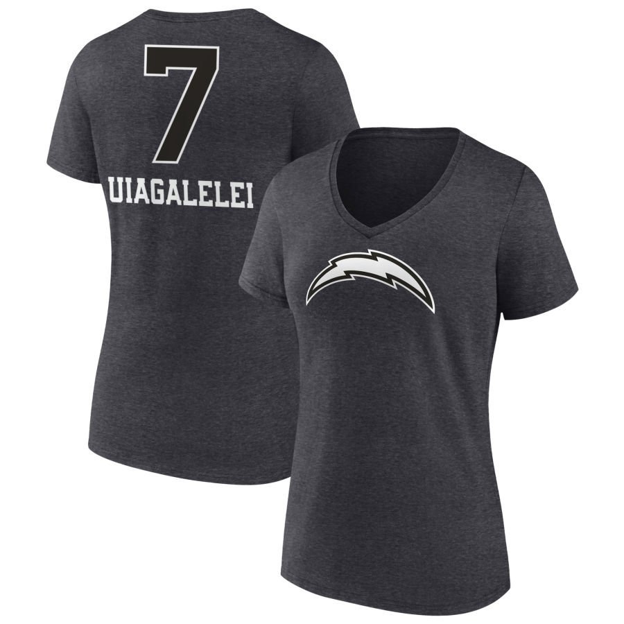 Women’s Charcoal Los Angeles Chargers Personalized Name & Number Monochrome V-Neck Long Sleeve T-Shirt
