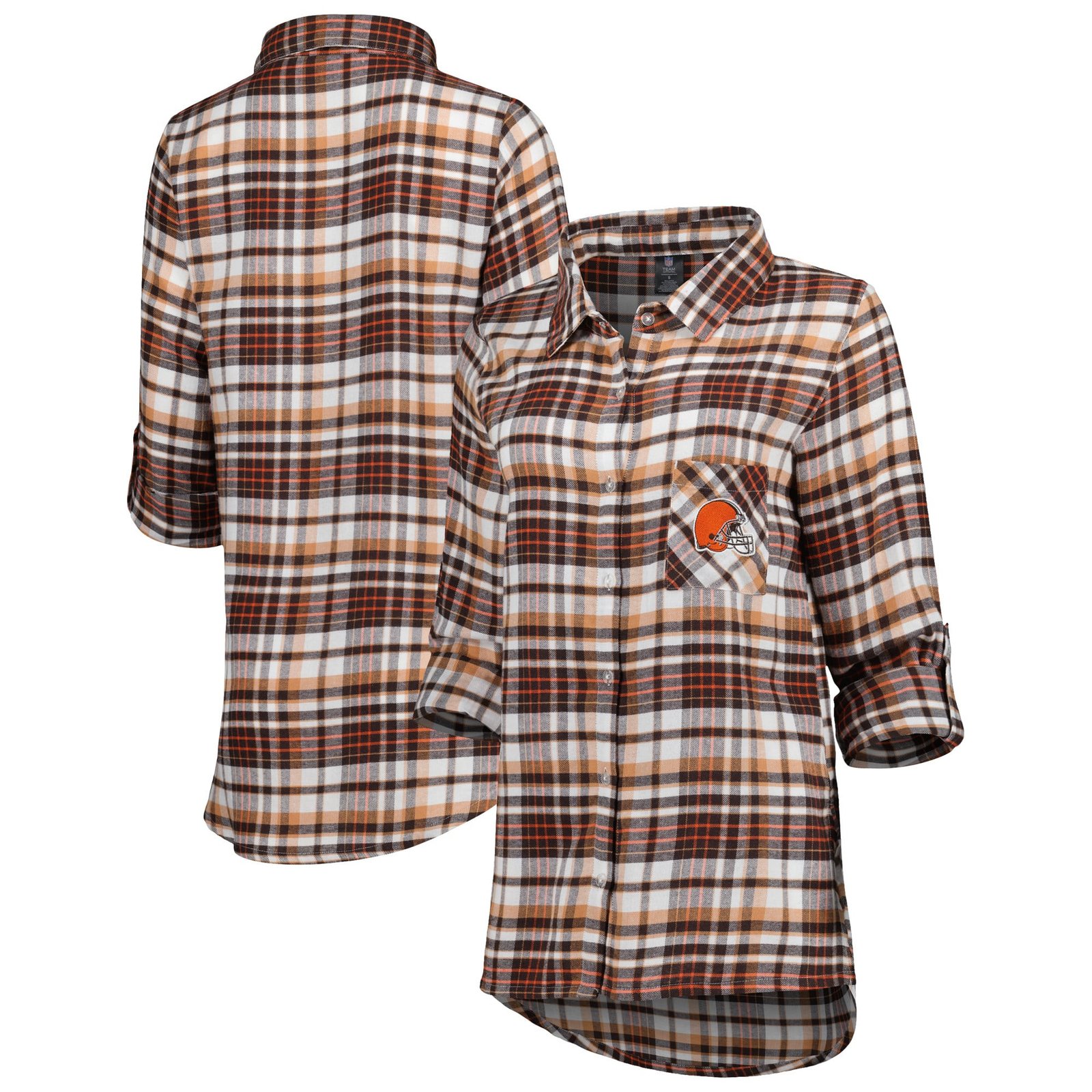 Women’s Concepts Sport Brown Cleveland Browns Mainstay Plaid Full-Button Long Sleeve Nightshirt