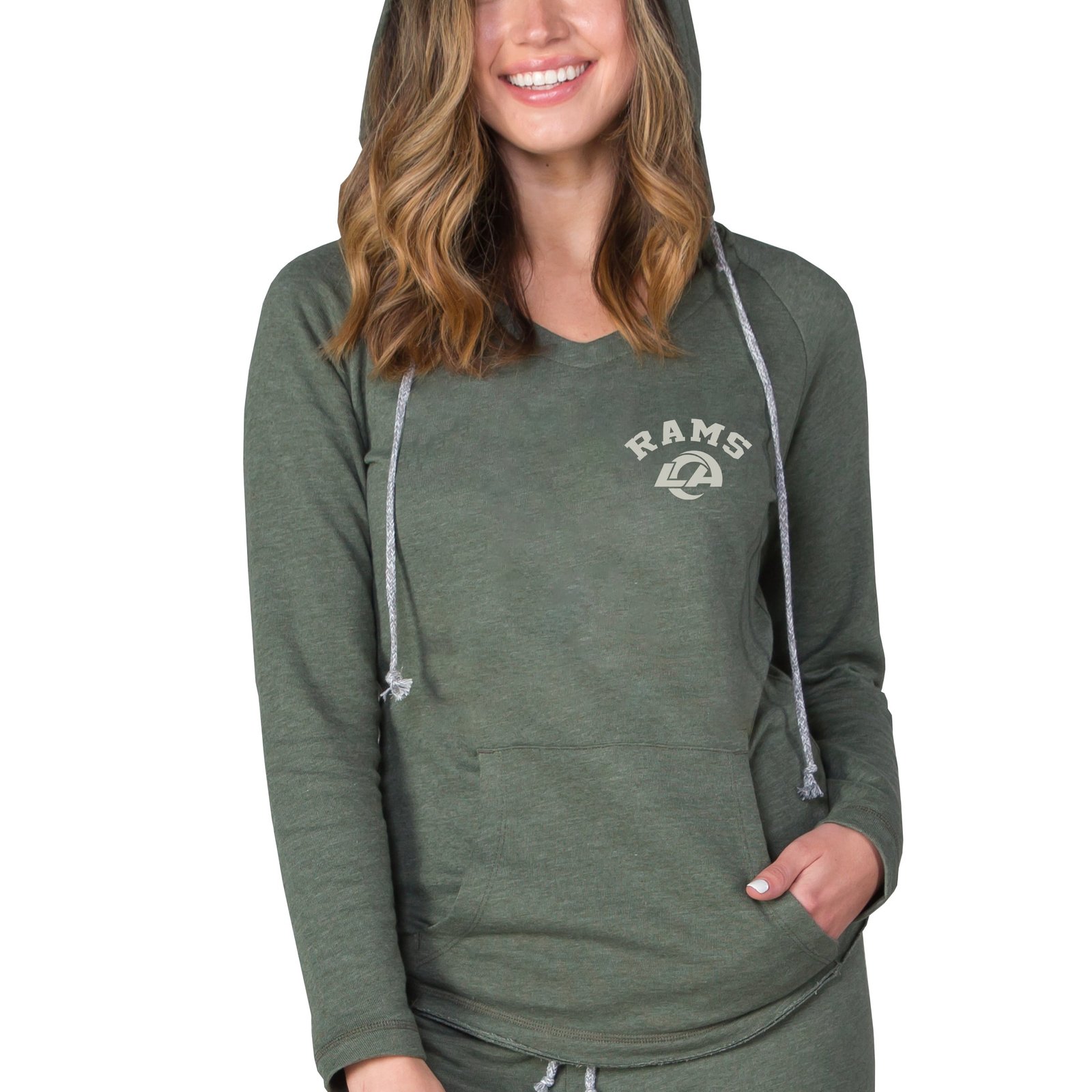 Women’s Concepts Sport Green Los Angeles Rams Mainstream Terry Tri-Blend V-Neck Pullover Hoodie