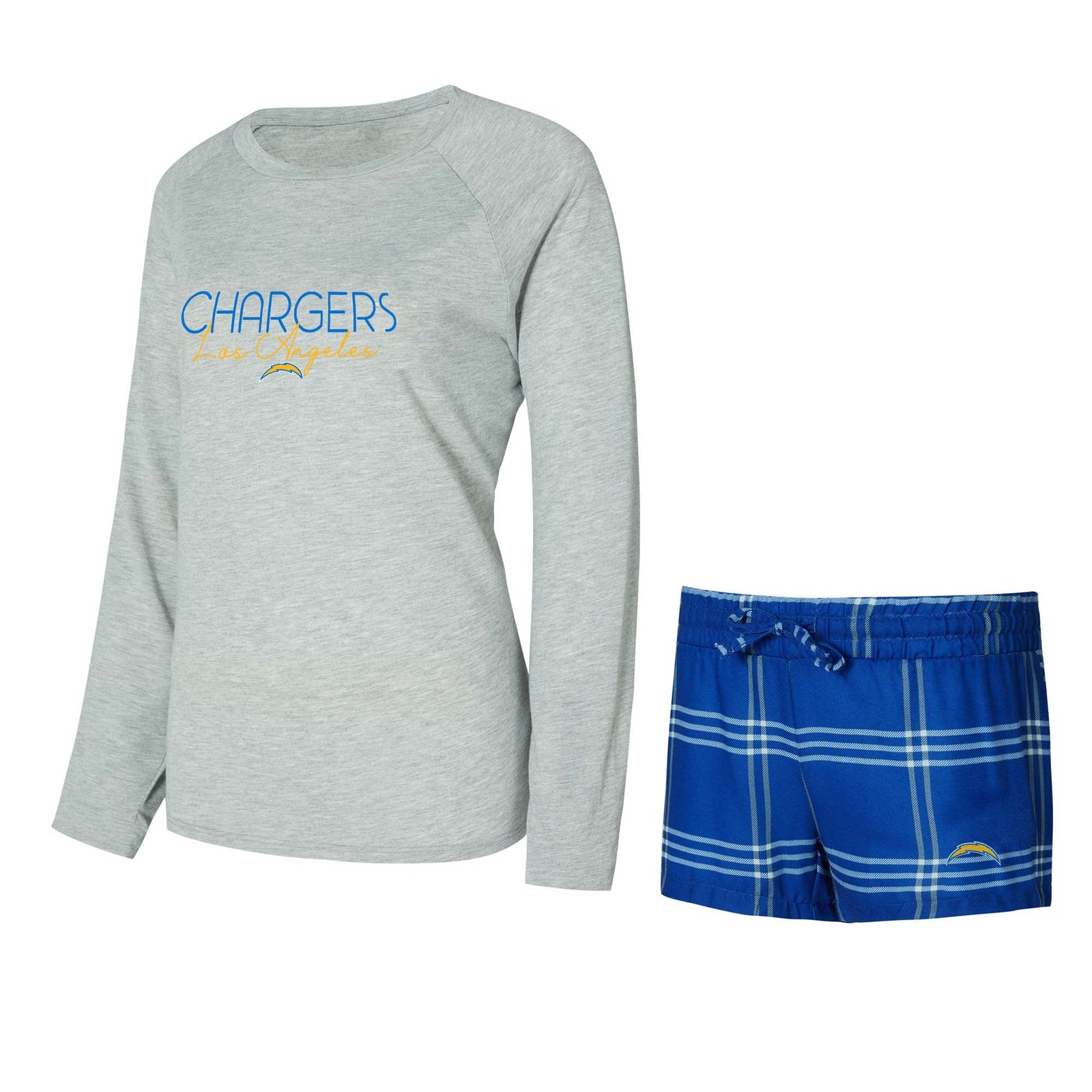 Women’s Concepts Sport Royal/Gray Los Angeles Chargers Petition Raglan Long Sleeve Top and Shorts Set