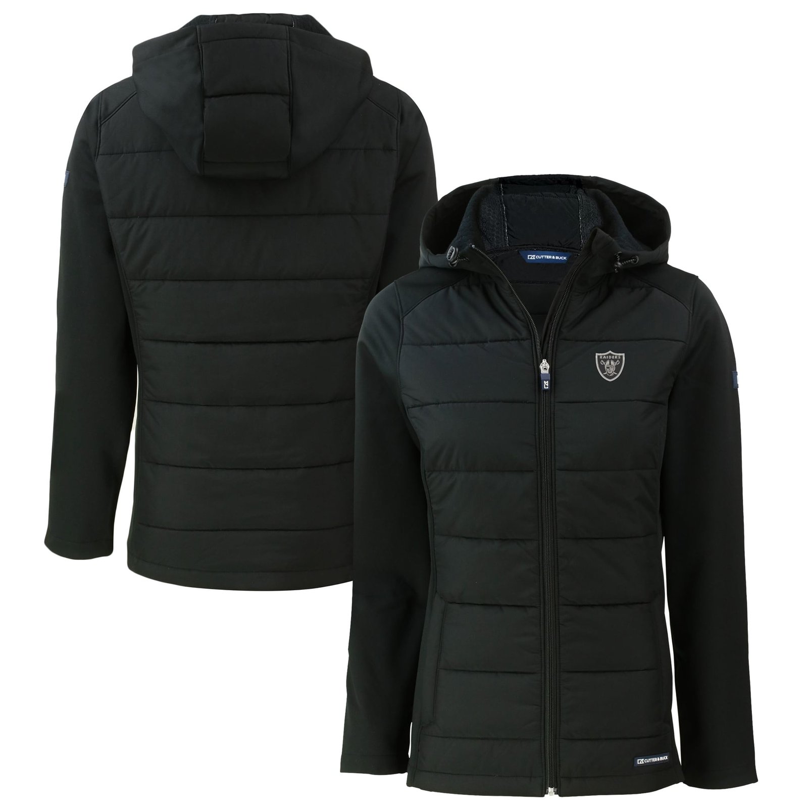 Women’s Cutter & Buck Black Las Vegas Raiders Evoke Hybrid Eco Softshell Recycled Full-Zip Hoodie Jacket