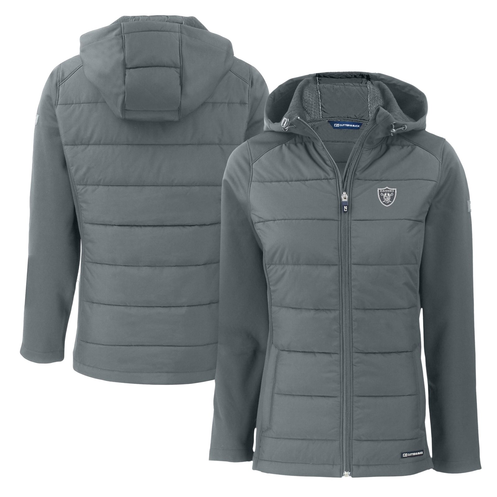 Women’s Cutter & Buck Dark Gray Las Vegas Raiders Evoke Hybrid Eco Softshell Recycled Full-Zip Hoodie Jacket