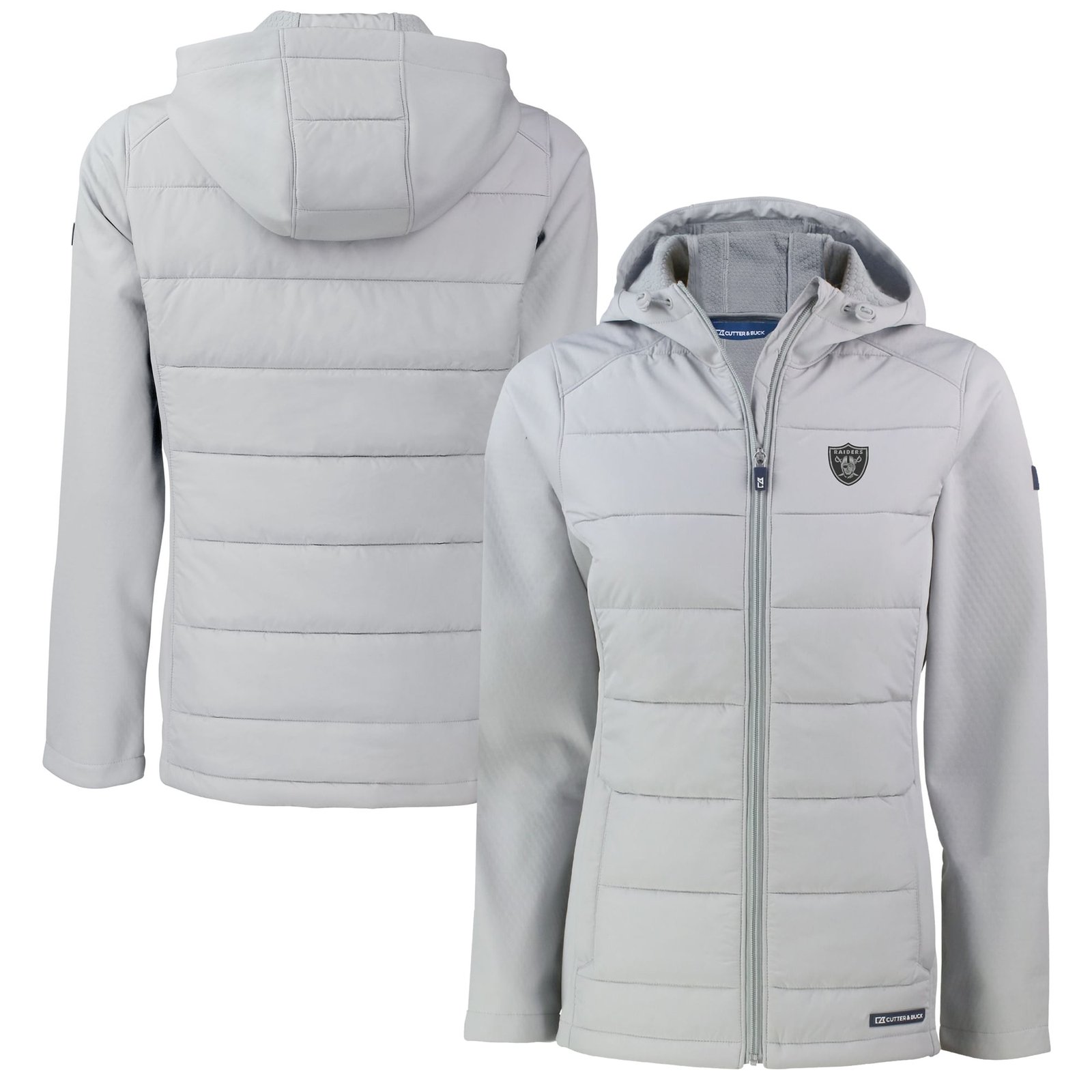 Women’s Cutter & Buck Gray Las Vegas Raiders Evoke Hybrid Eco Softshell Recycled Full-Zip Hoodie Jacket