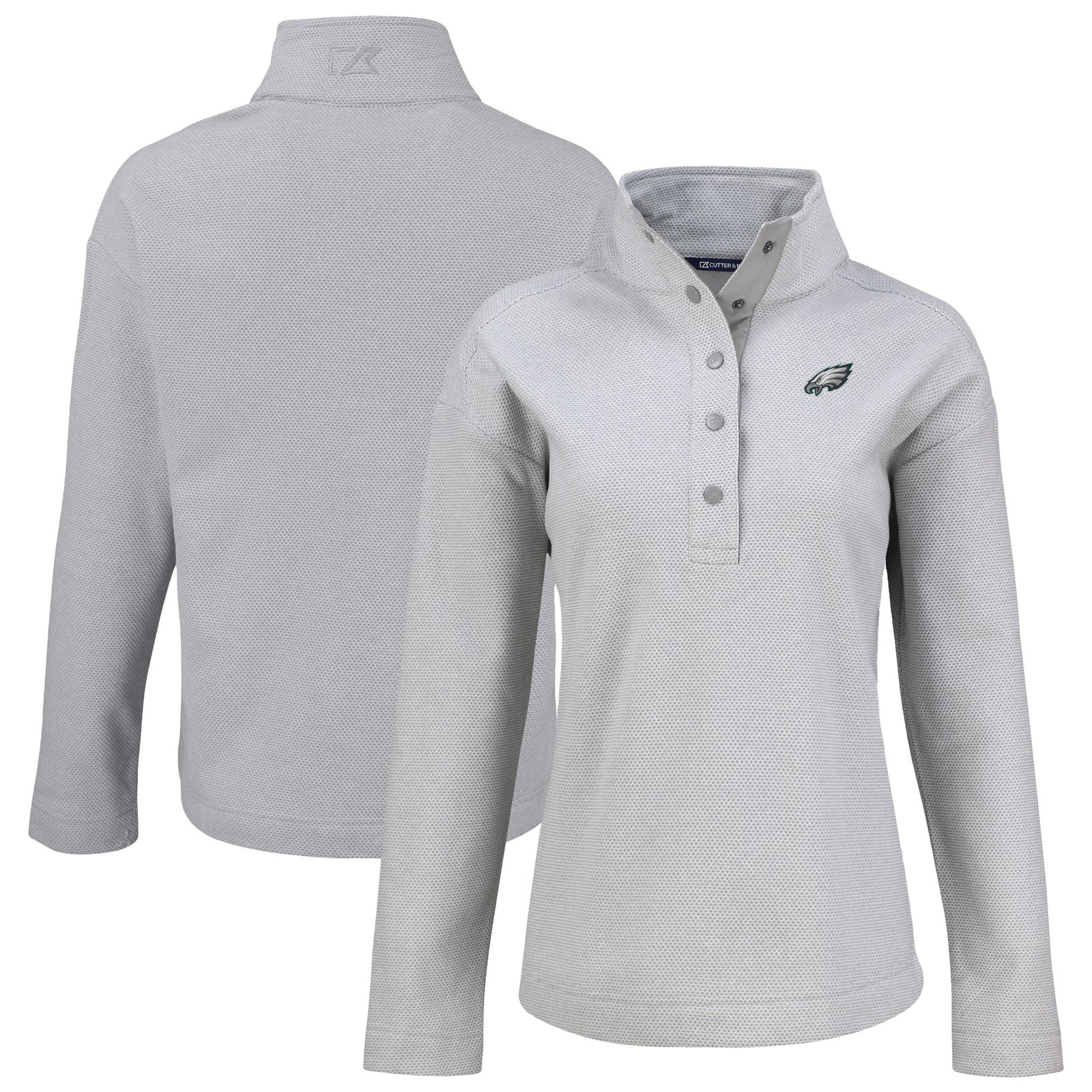 Women’s Cutter & Buck Gray Philadelphia Eagles Hunts Point Eco Half-Snap Sweatshirt