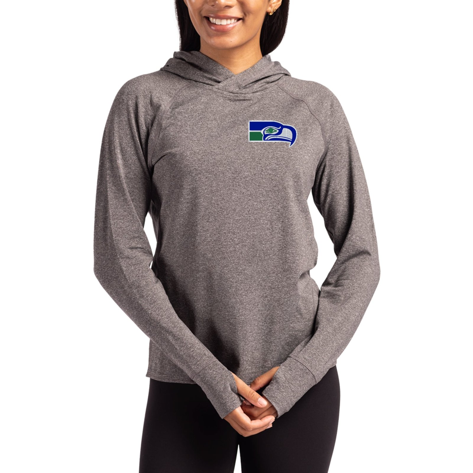Women’s Cutter & Buck Heather Charcoal Seattle Seahawks Throwback Logo Adapt Knit Recycled Raglan Pullover Hoodie