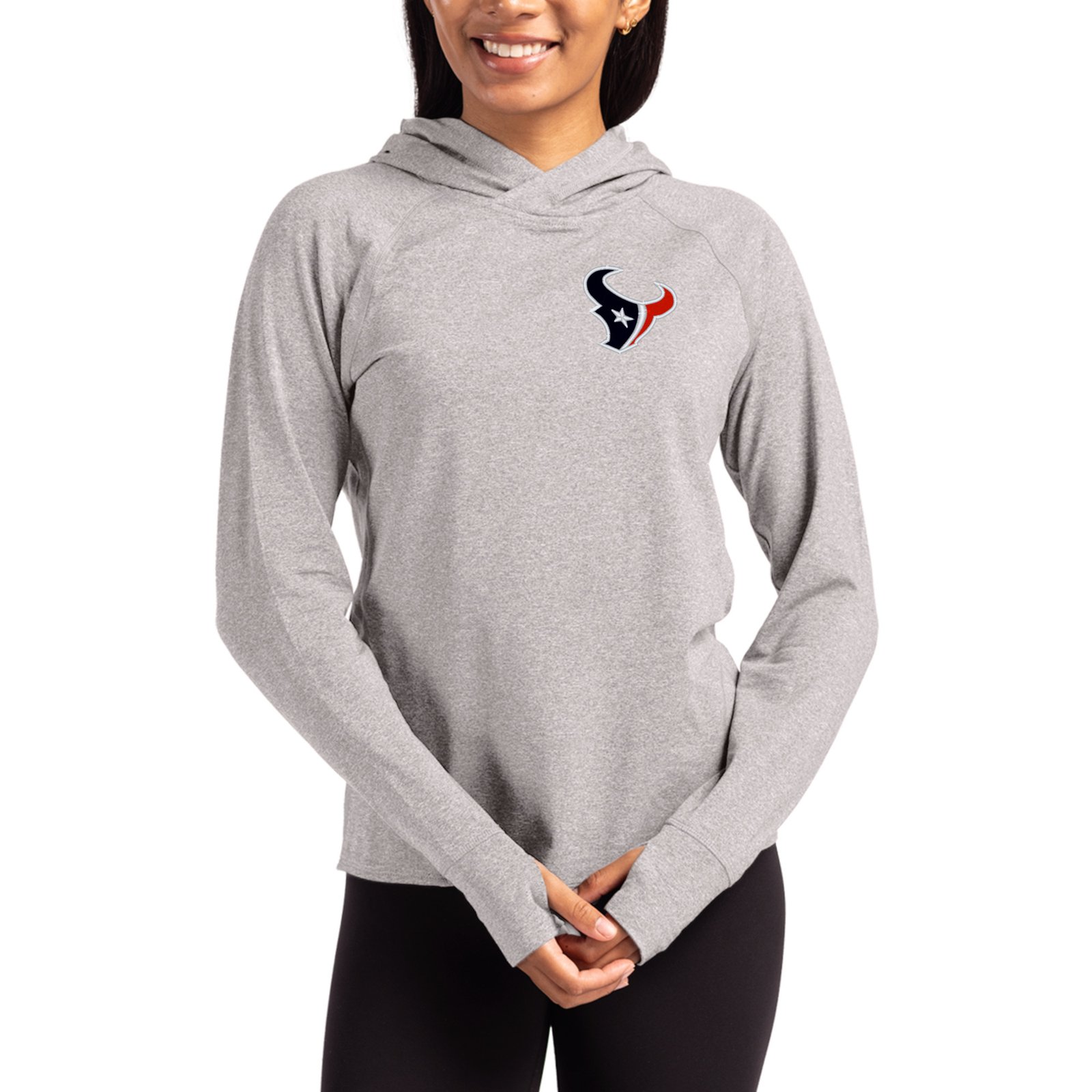 Women’s Cutter & Buck Heather Gray Houston Texans Primary Logo Adapt Knit Recycled Raglan Pullover Hoodie