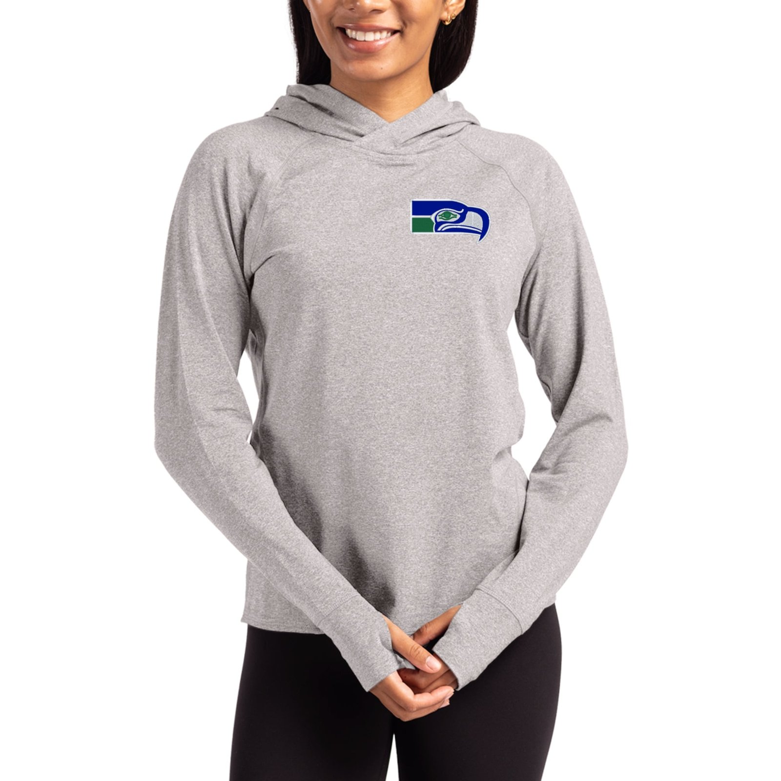 Women’s Cutter & Buck Heather Gray Seattle Seahawks Throwback Logo Adapt Knit Recycled Raglan Pullover Hoodie