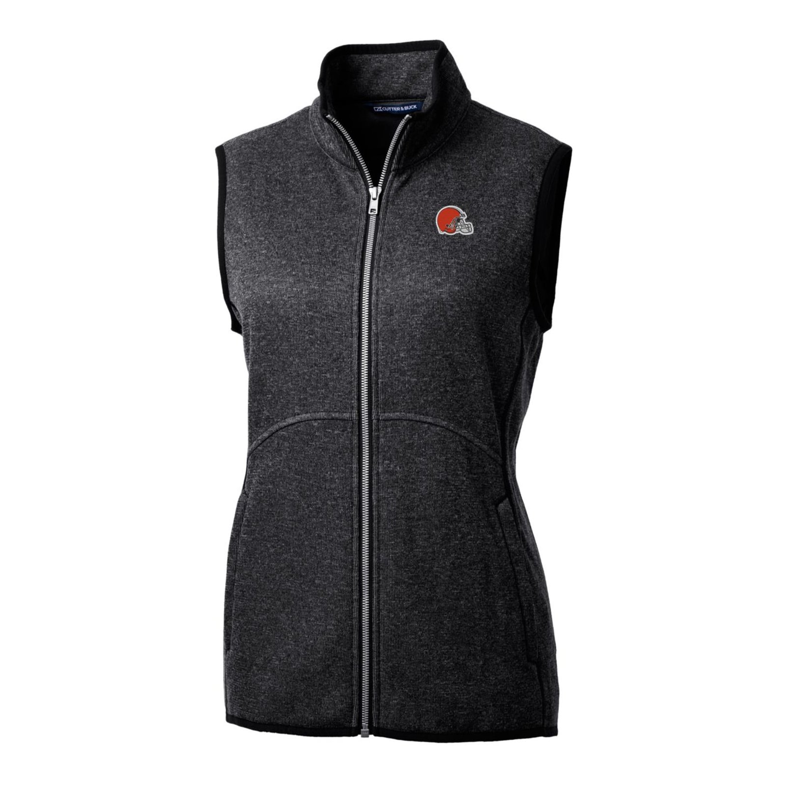Women’s Cutter & Buck Heathered Charcoal Cleveland Browns Mainsail Sweater-Knit Full-Zip Vest Women’s Cutter & Buck Heathered Charcoal Cleveland Browns Mainsail Sweater-Knit Full-Zip Vest