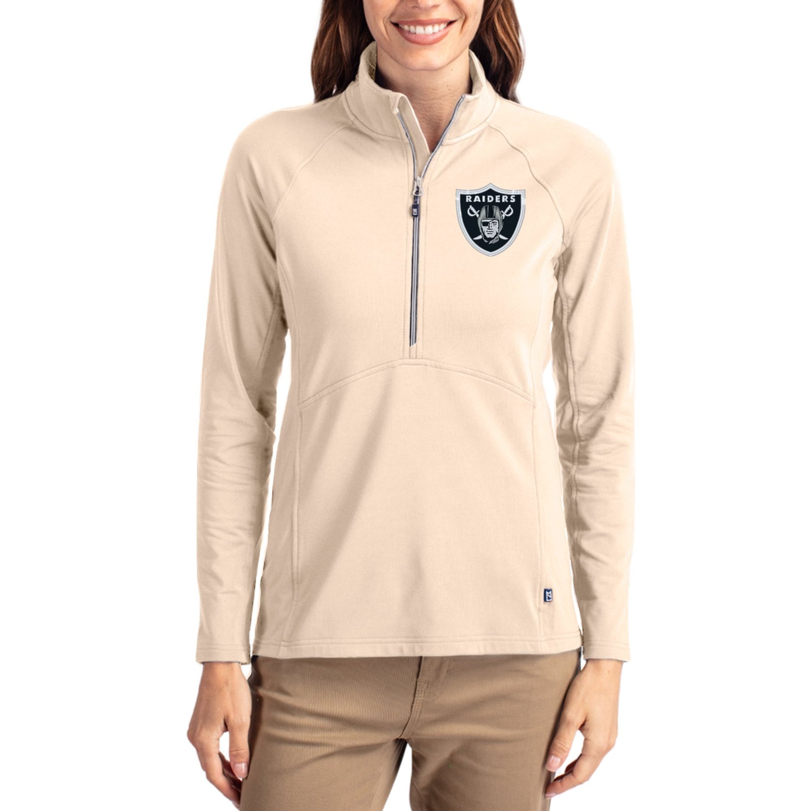 Women’s Cutter & Buck Tan Las Vegas Raiders Adapt Eco Knit Stretch Recycled Raglan Half-Zip Pullover