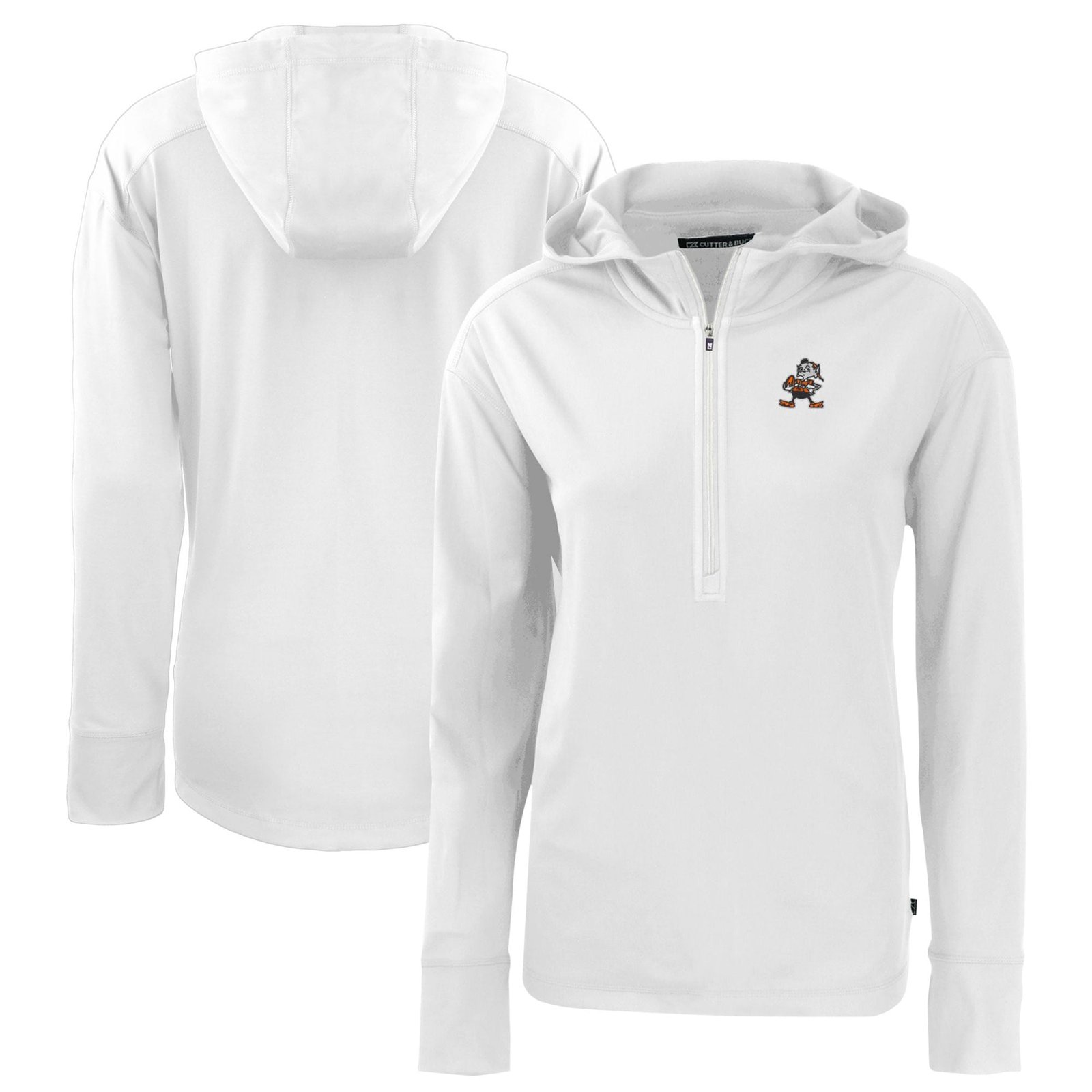Women’s Cutter & Buck White Cleveland Browns Throwback Daybreak Eco Recycled Half-Zip Hoodie Women’s Cutter & Buck White Cleveland Browns Throwback Daybreak Eco Recycled Half-Zip Hoodie
