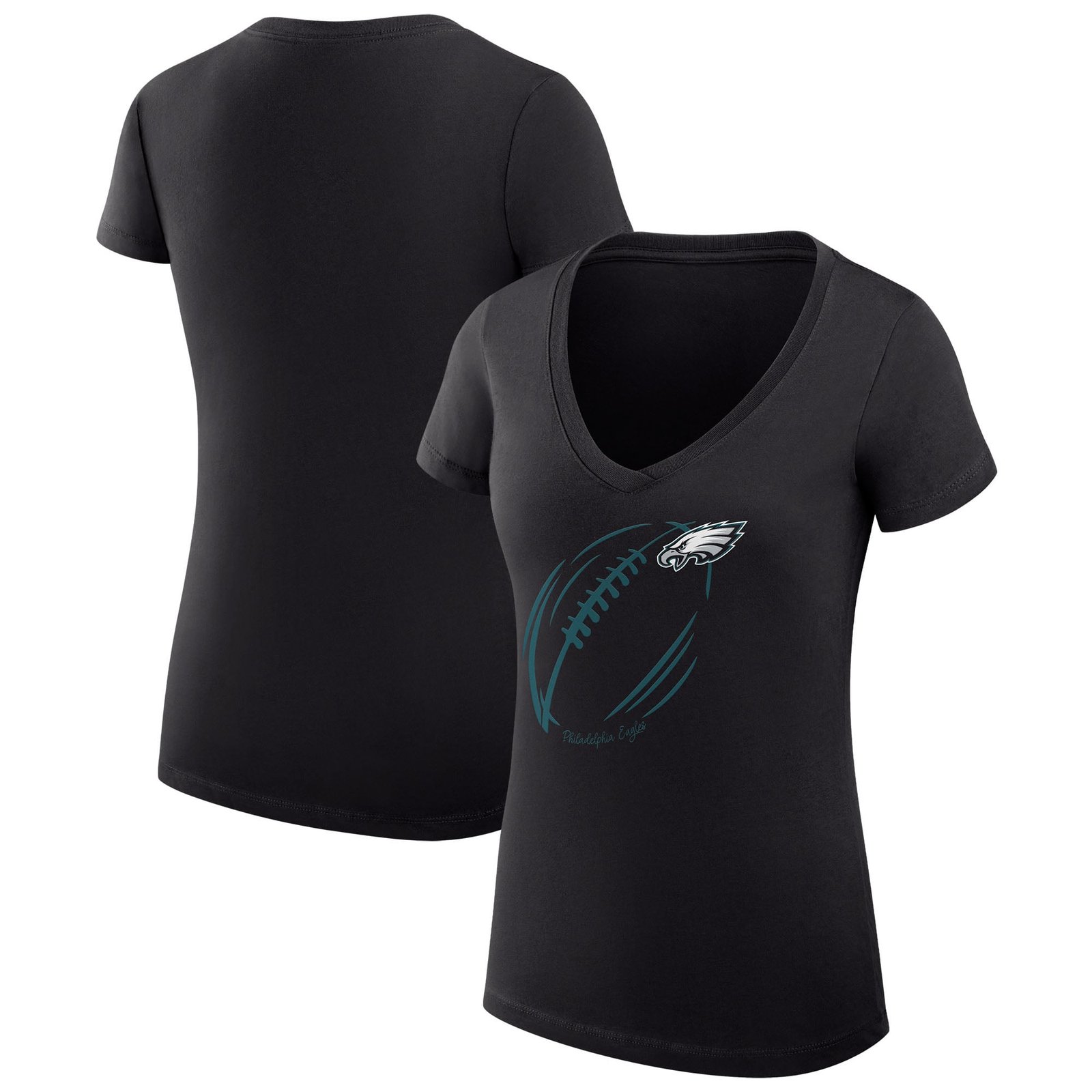 Women’s G-III 4Her by Carl Banks Black Philadelphia Eagles Super-Slim Fit Lightweight Subtle Football V-Neck T-Shirt
