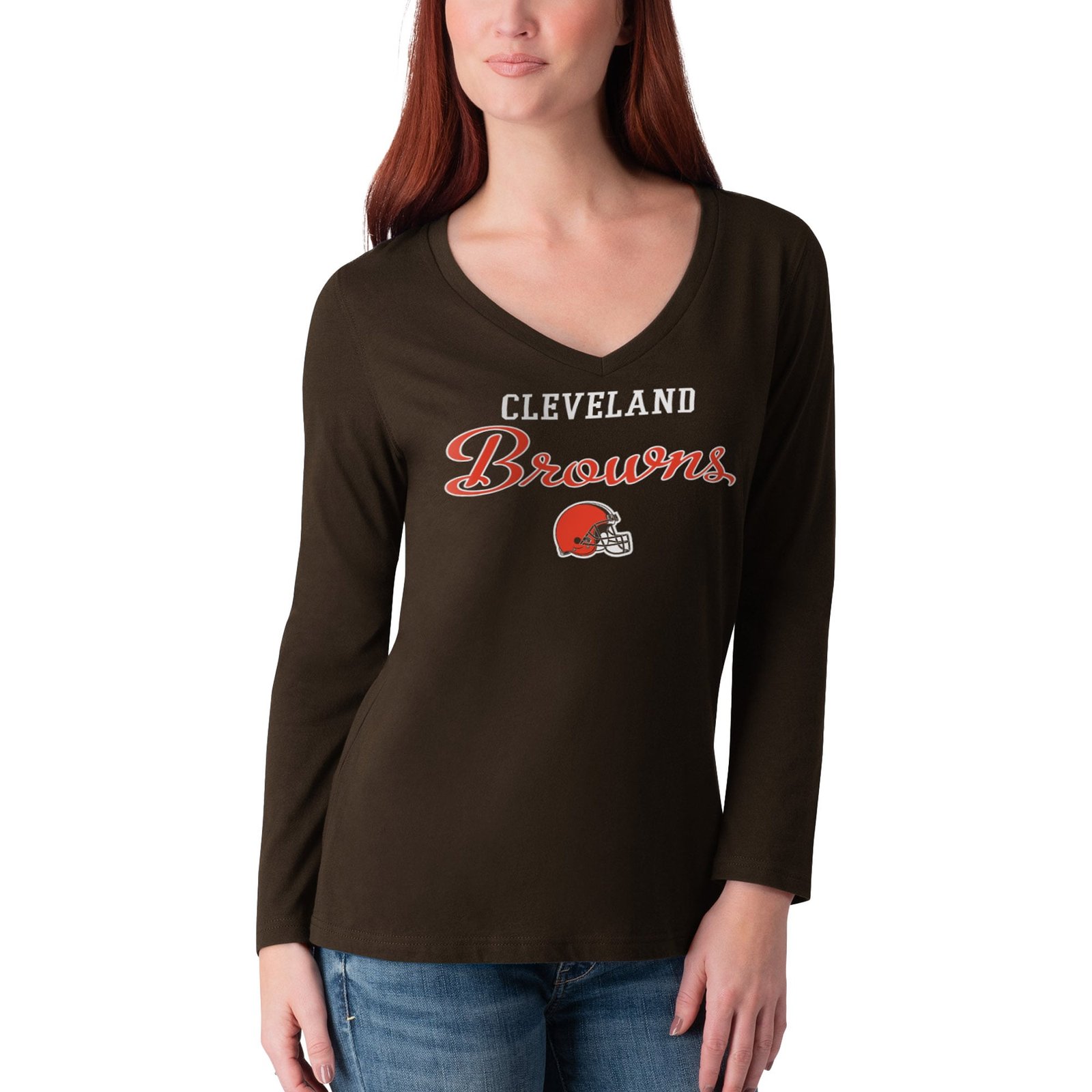 Women’s G-III 4Her by Carl Banks Brown Cleveland Browns Post Season Long Sleeve V-Neck T-Shirt