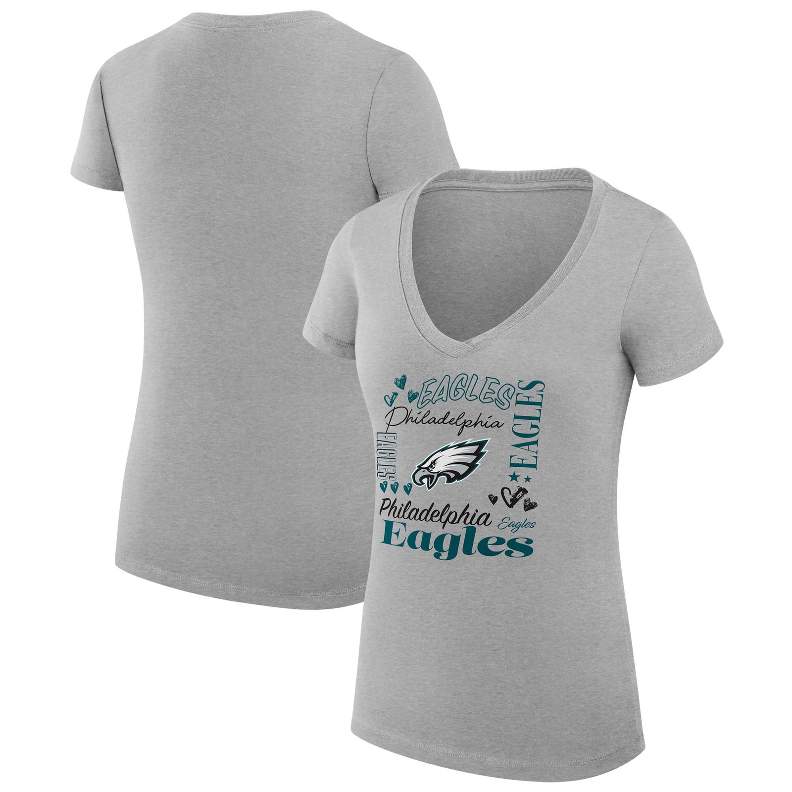 Women’s G-III 4Her by Carl Banks Heather Gray Philadelphia Eagles Super-Slim Fit Lightweight Collage Team V-Neck T-Shirt