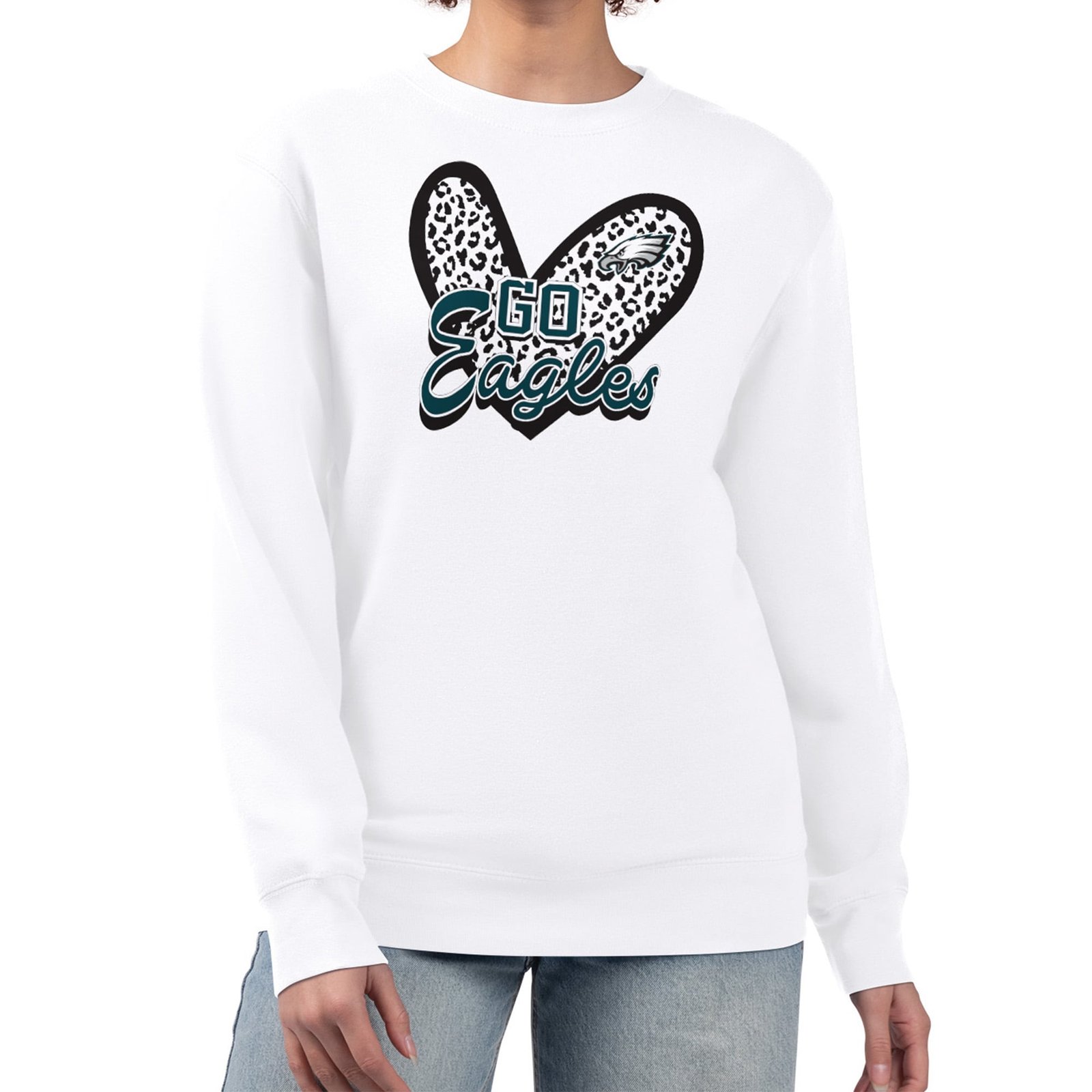 Women’s G-III 4Her by Carl Banks White Philadelphia Eagles Leopard Heart Pullover Sweatshirt