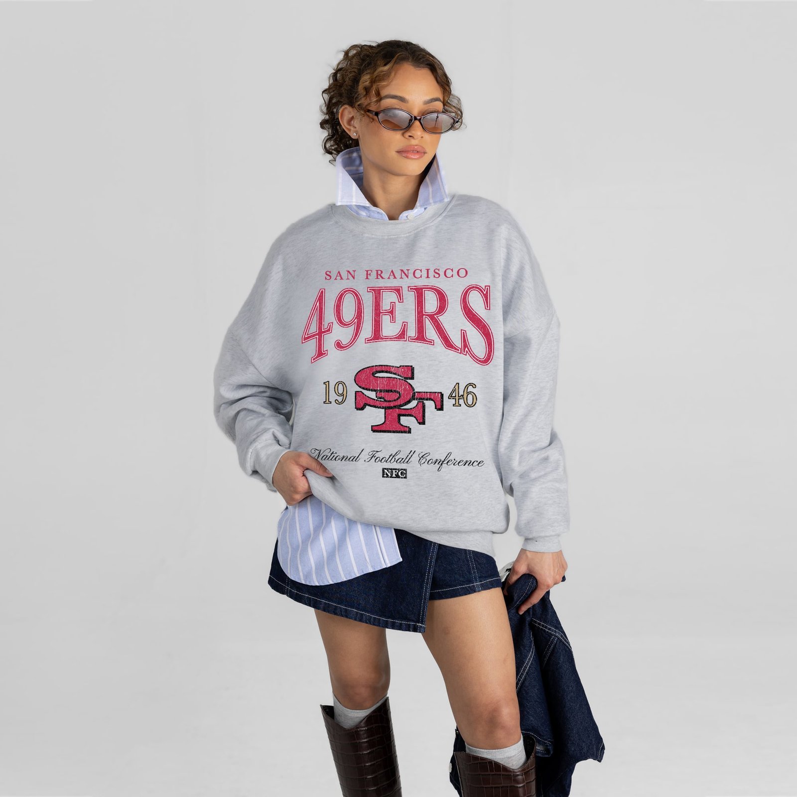 Women’s Gameday Couture Ash San Francisco 49ers Instant Classic Oversized Premium Drop Shoulder Sweatshirt