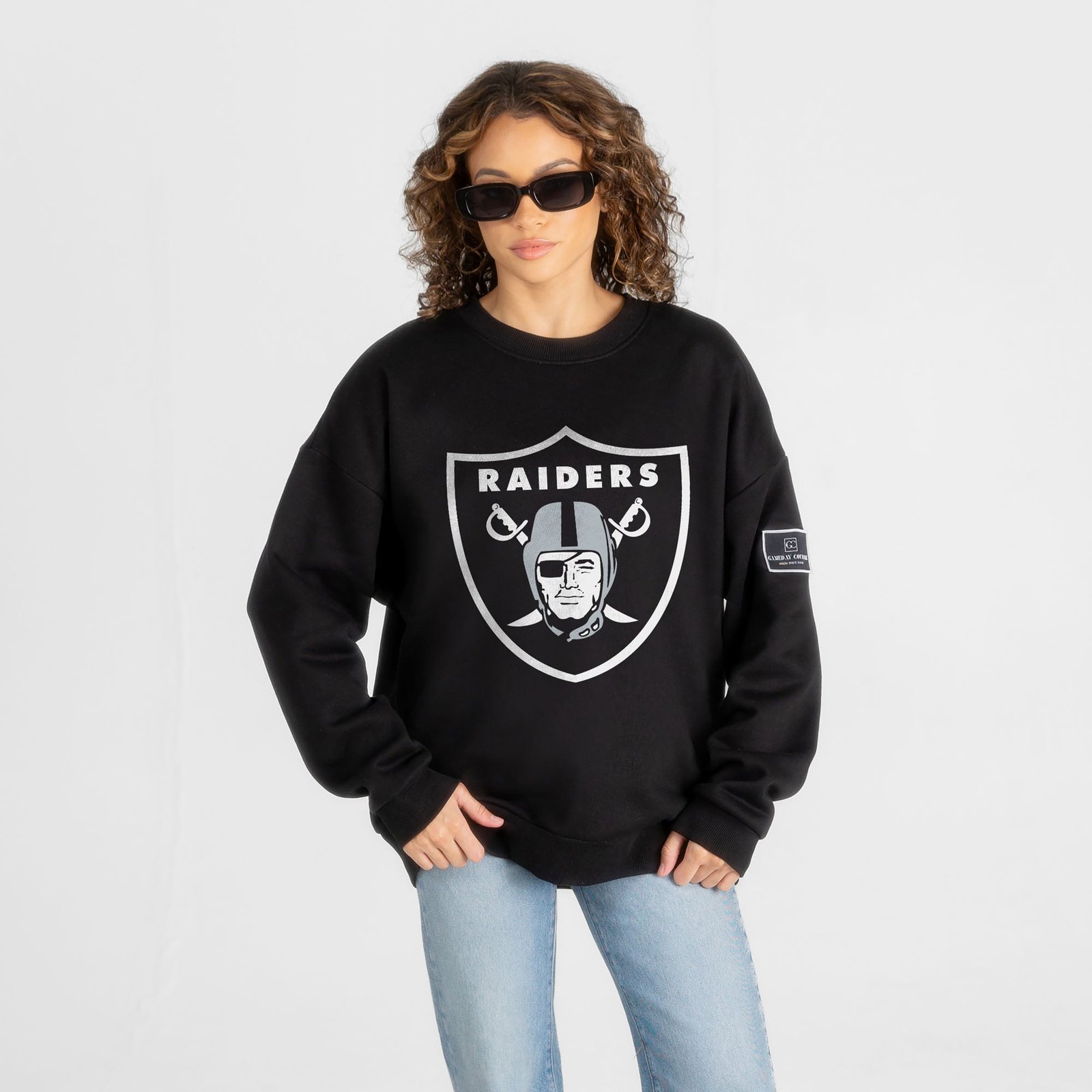 Women’s Gameday Couture Black Las Vegas Raiders Bold Move Black Label Premium Drop Shoulder Sweatshirt