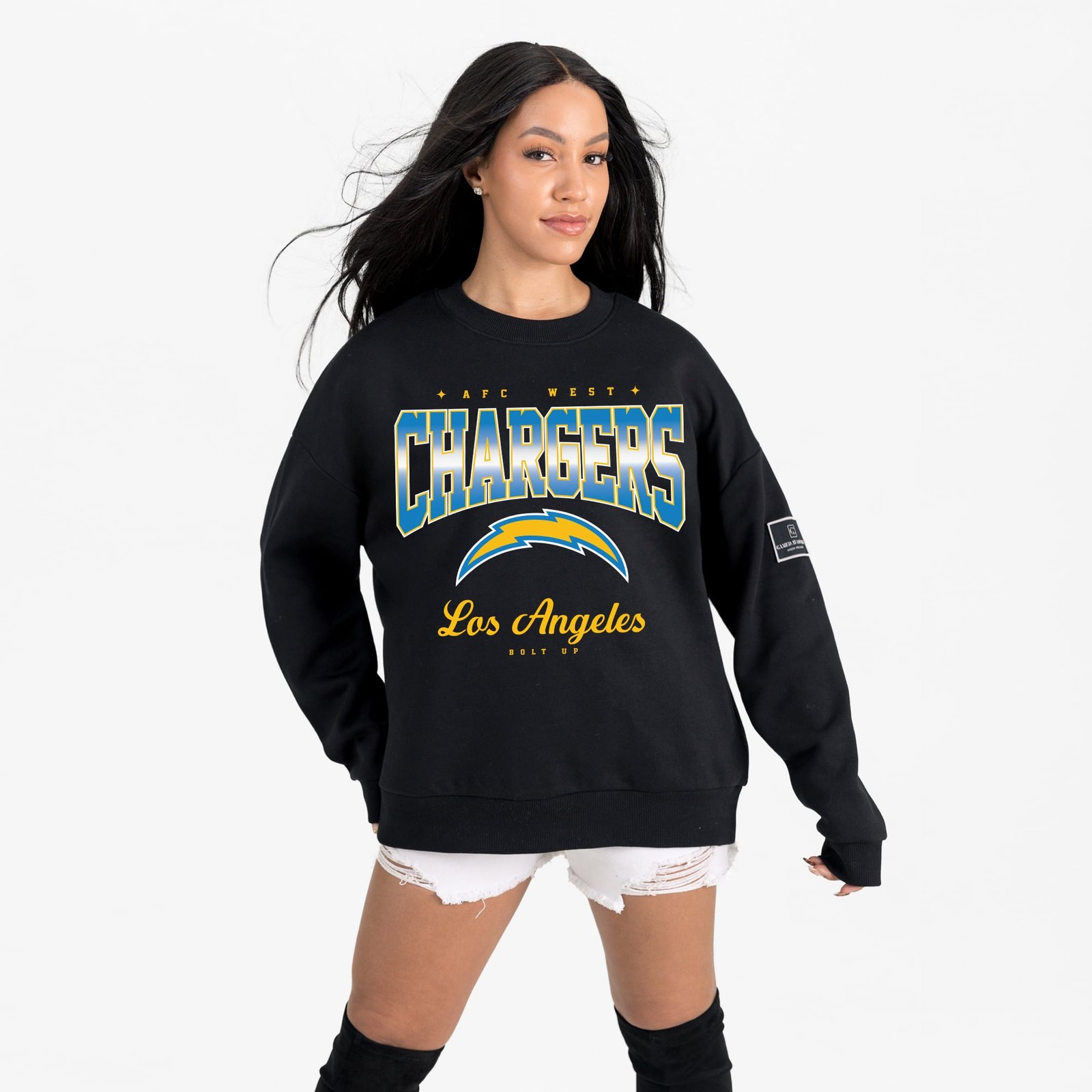 Women’s Gameday Couture Black Los Angeles Chargers Powerhouse Play Premium Fleece Sweatshirt