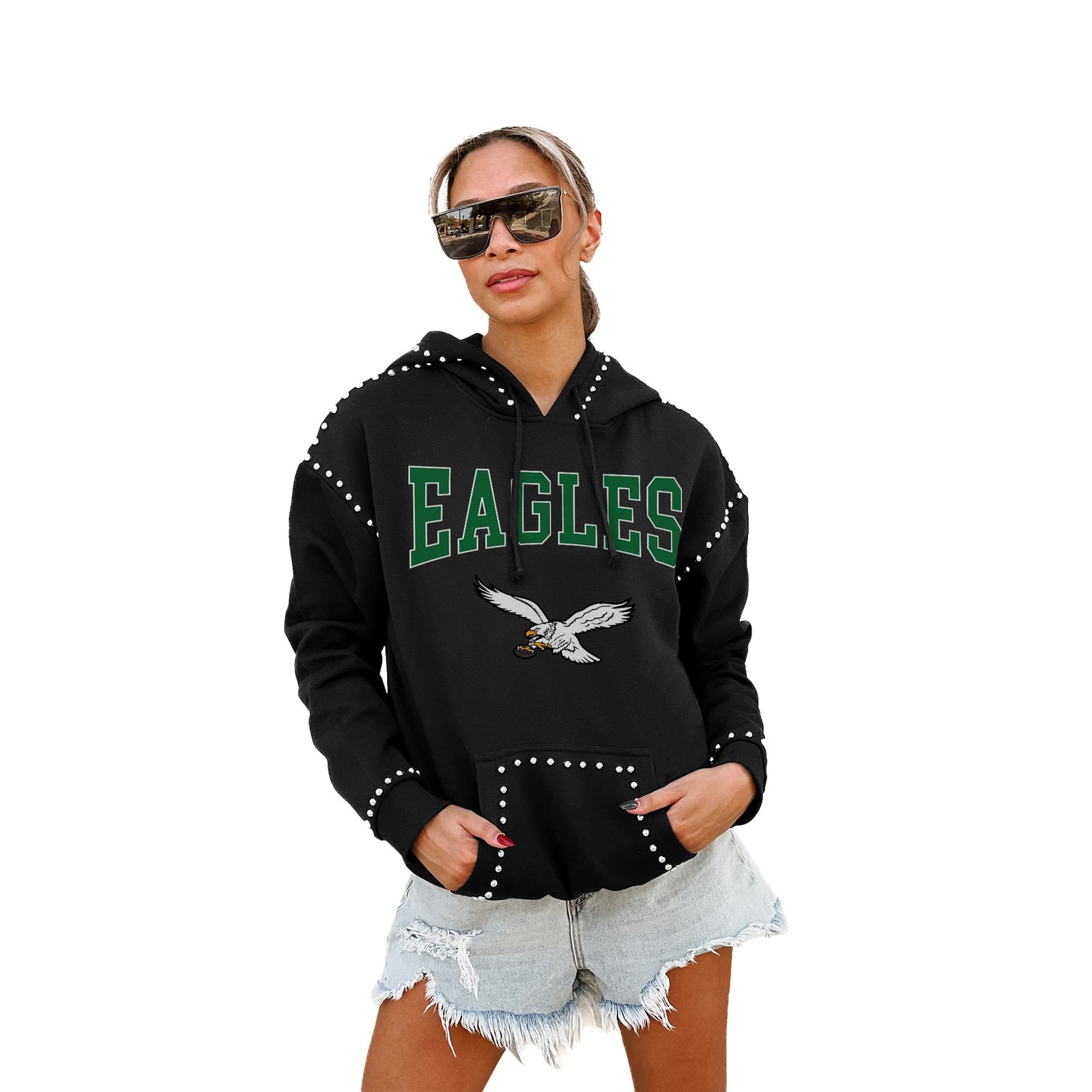 Women’s Gameday Couture Black Philadelphia Eagles Studded Pullover Hoodie