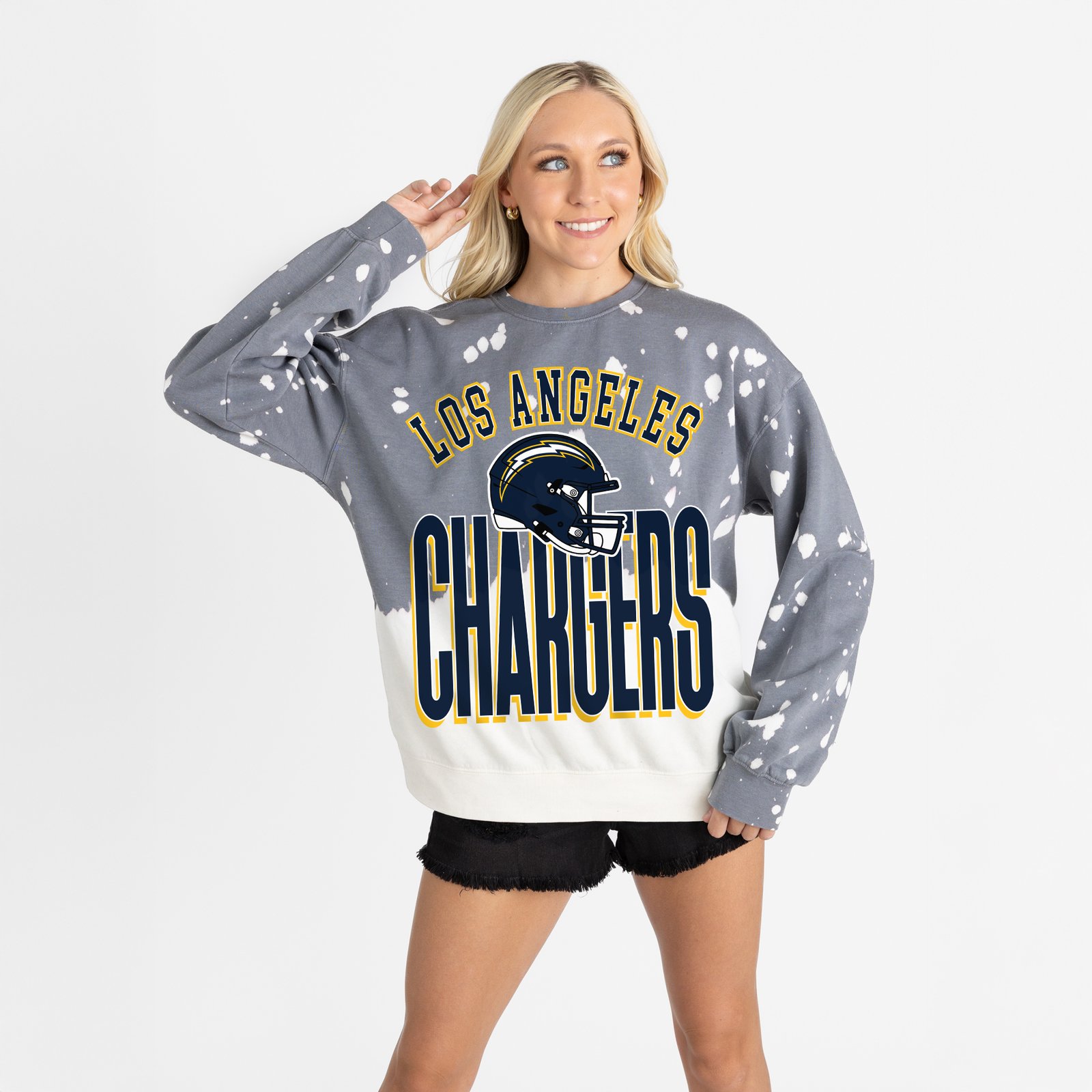 Women’s Gameday Couture Gray Los Angeles Chargers Arch Rivals Faded Wash Sweatshirt