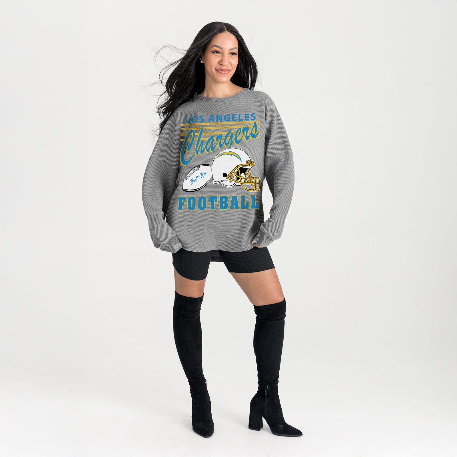 Women’s Gameday Couture Gray Los Angeles Chargers Oversized Sweet Victory Corded Sweatshirt