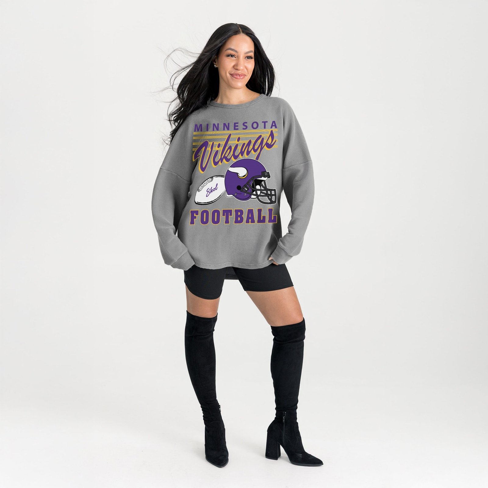 Women’s Gameday Couture Gray Minnesota Vikings Oversized Sweet Victory Corded Sweatshirt