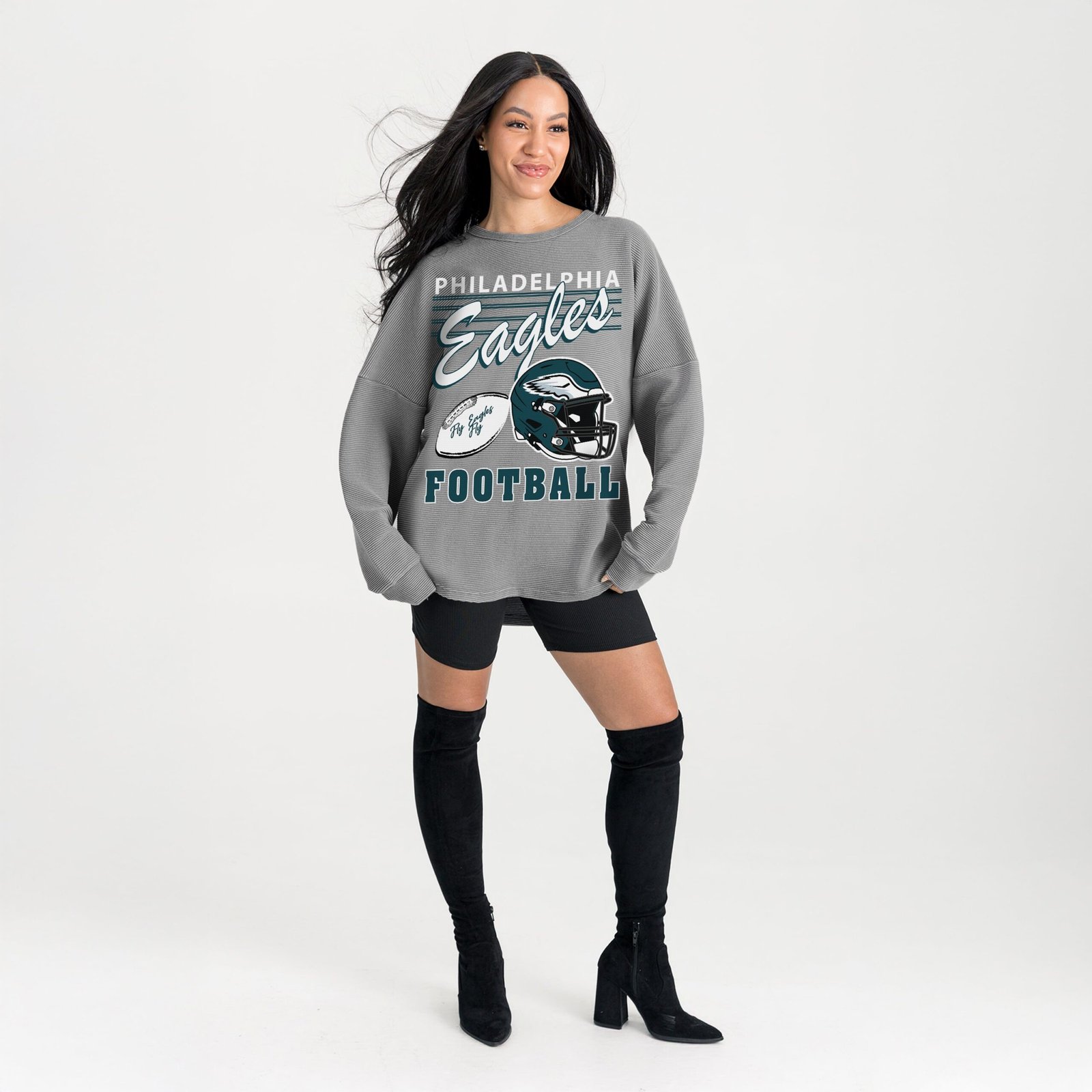 Women’s Gameday Couture Gray Philadelphia Eagles Oversized Sweet Victory Corded Sweatshirt