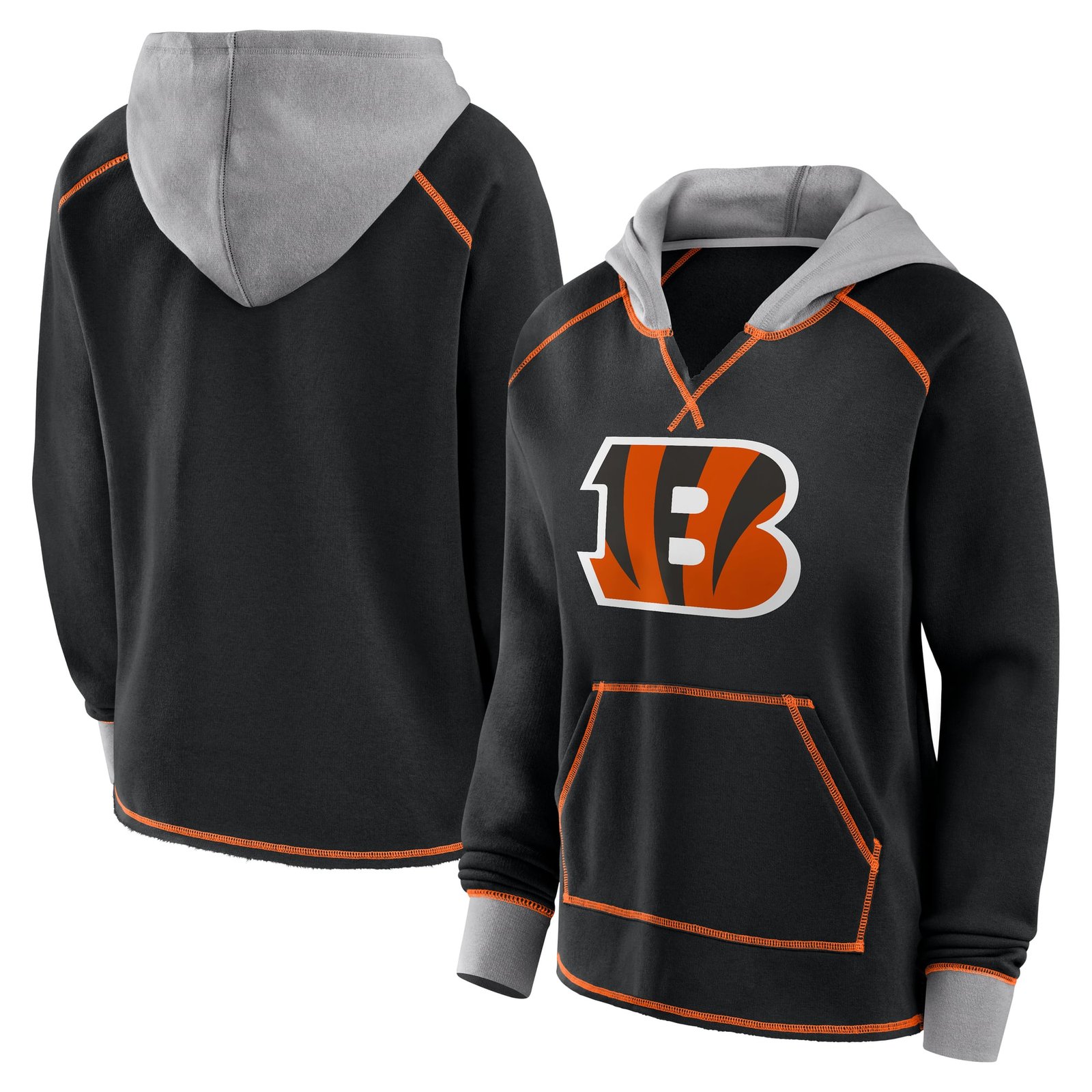 Women’s Logo Athletic Black Cincinnati Bengals Boom Fleece Pullover V-Neck Hoodie