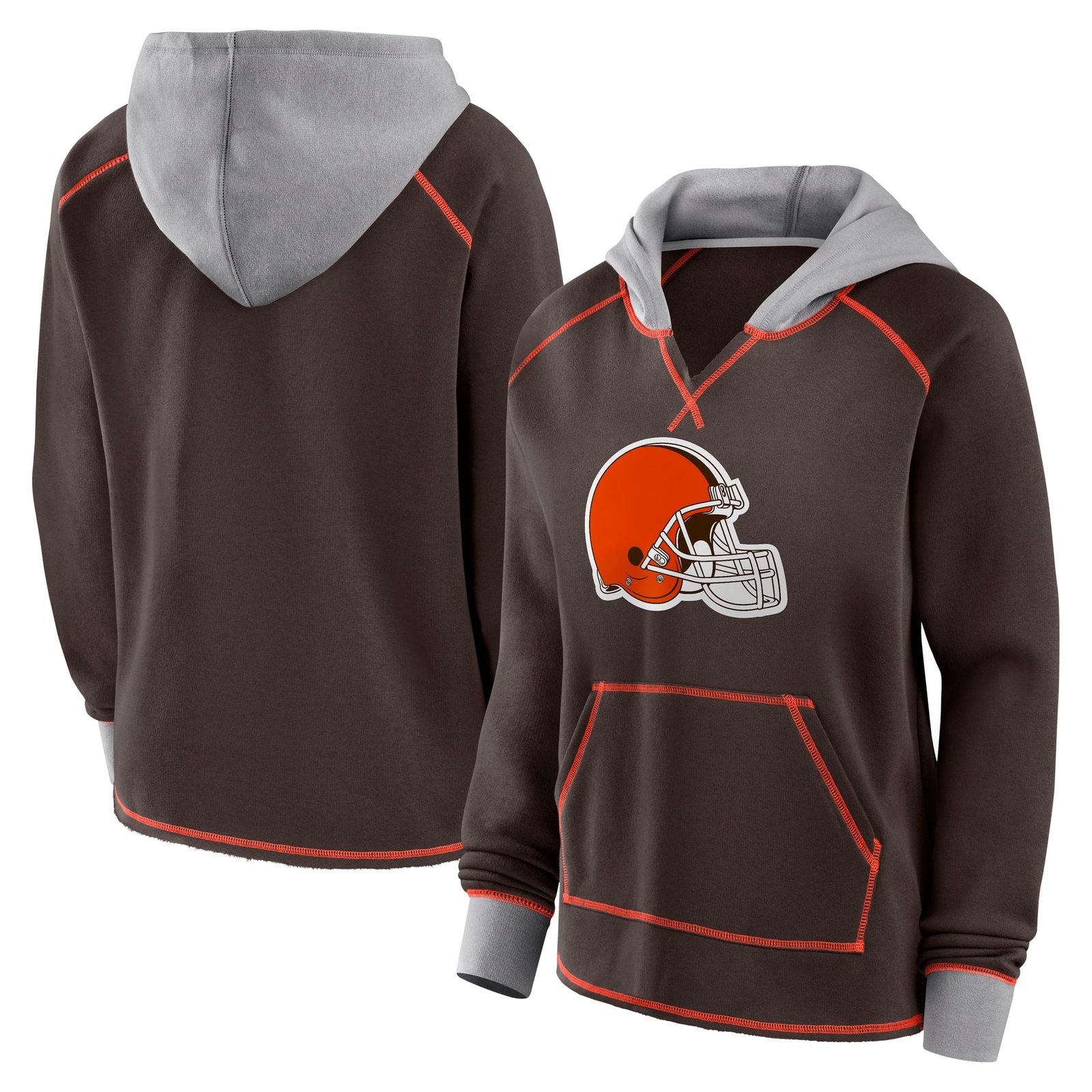 Women’s Logo Athletic Brown Cleveland Browns Boom Fleece Pullover V-Neck Hoodie