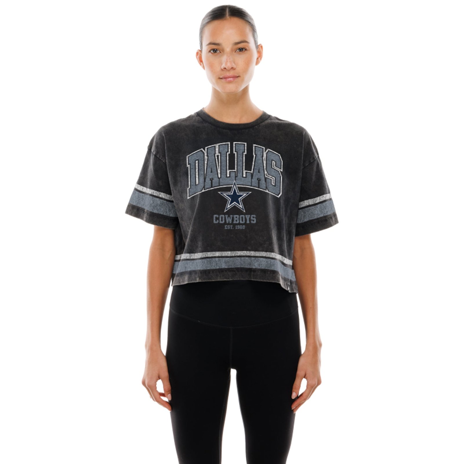 Women’s New Era Black Dallas Cowboys Lifestyle Mineral Wash Boxy Cropped T-Shirt
