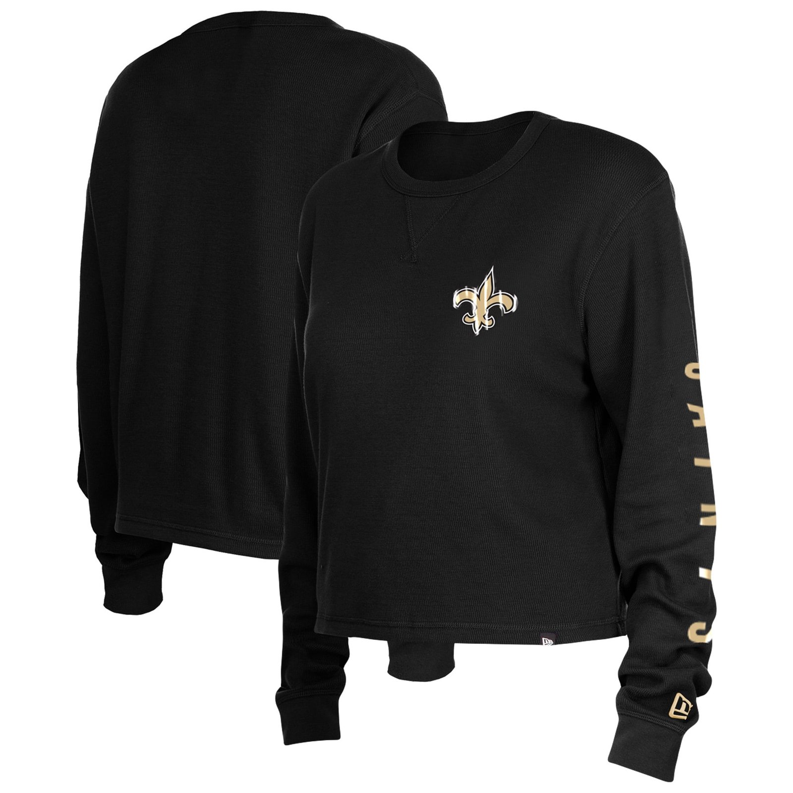 Women’s New Era Black New Orleans Saints Sport Night Thermal Long Sleeve Cropped T-Shirt