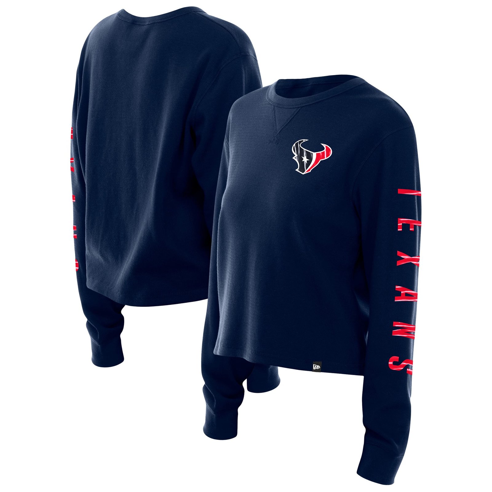 Women’s New Era Navy Houston Texans Sport Night Thermal Long Sleeve Cropped T-Shirt