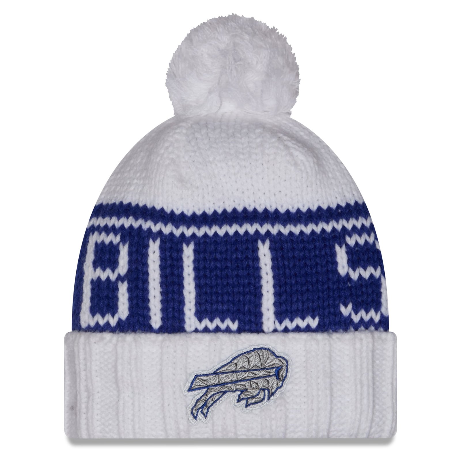 Women’s New Era White Buffalo Bills Rivalries Collection Cuffed Knit Hat with Pom