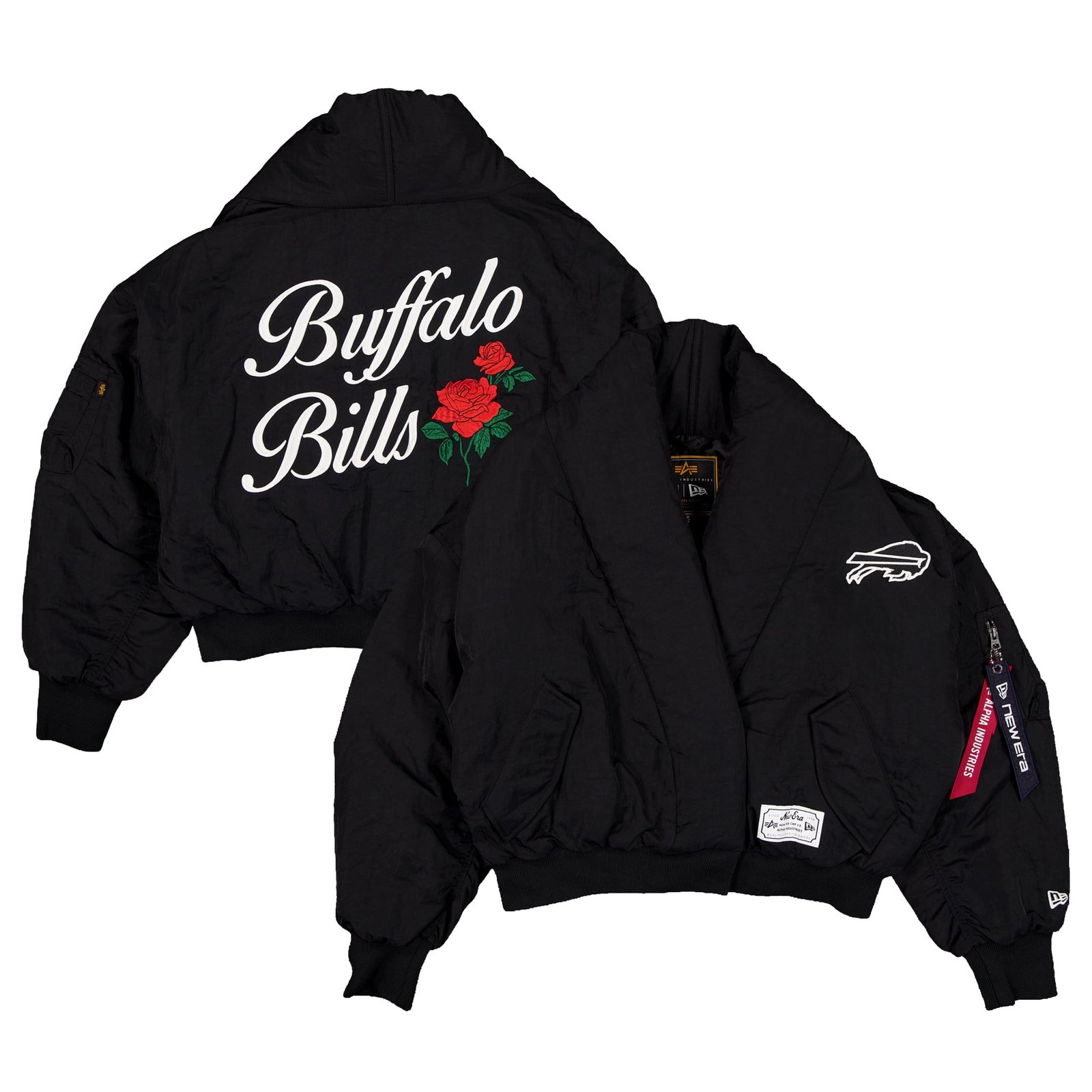 Women’s New Era x Alpha Industries Black Buffalo Bills Shawl Collar Bomber Jacket