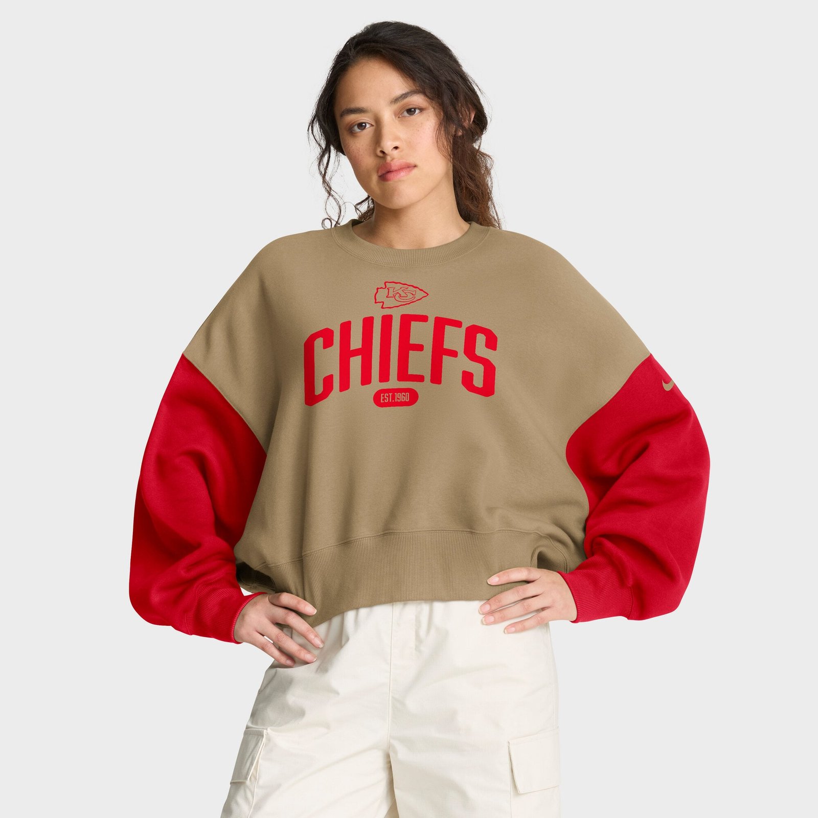Women’s Nike Tan Kansas City Chiefs Oversized Rewind Pullover Sweatshirt
