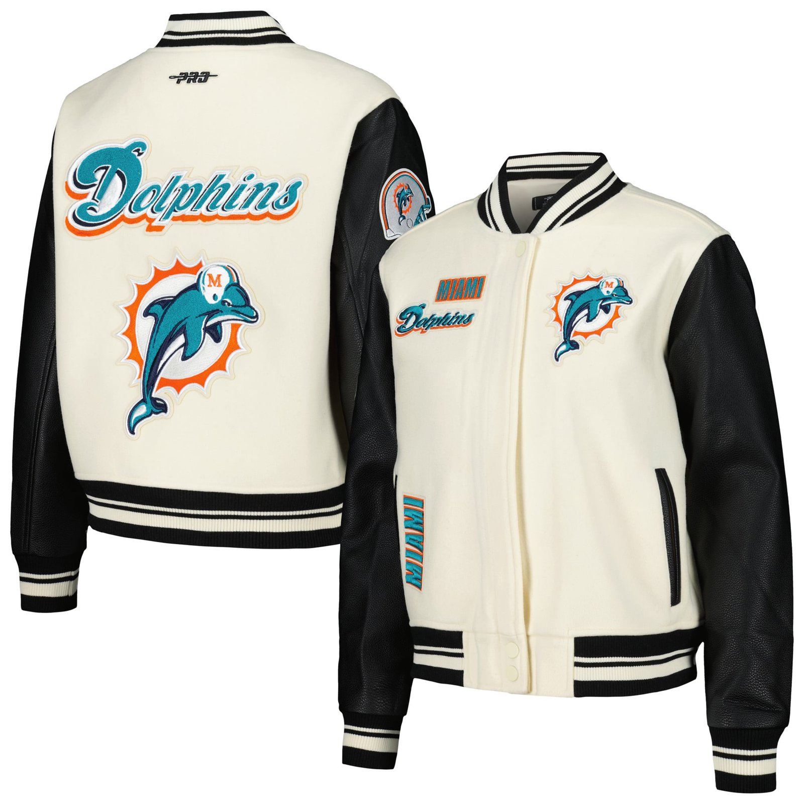 Women’s Pro Standard Cream Miami Dolphins Retro Classic Vintage Full-Zip Varsity Jacket