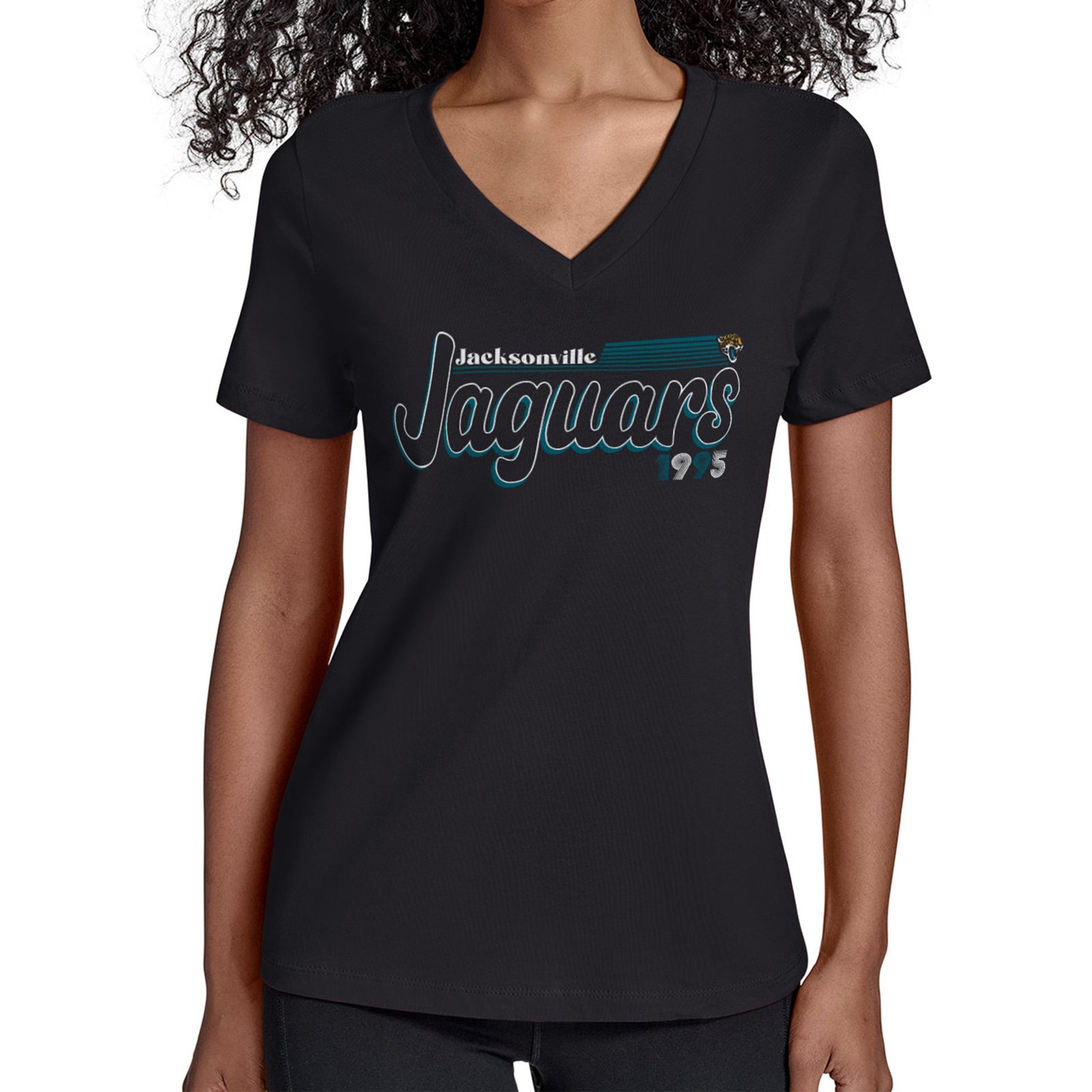 Women’s Starter Black Jacksonville Jaguars Groovy Script V-Neck T-Shirt