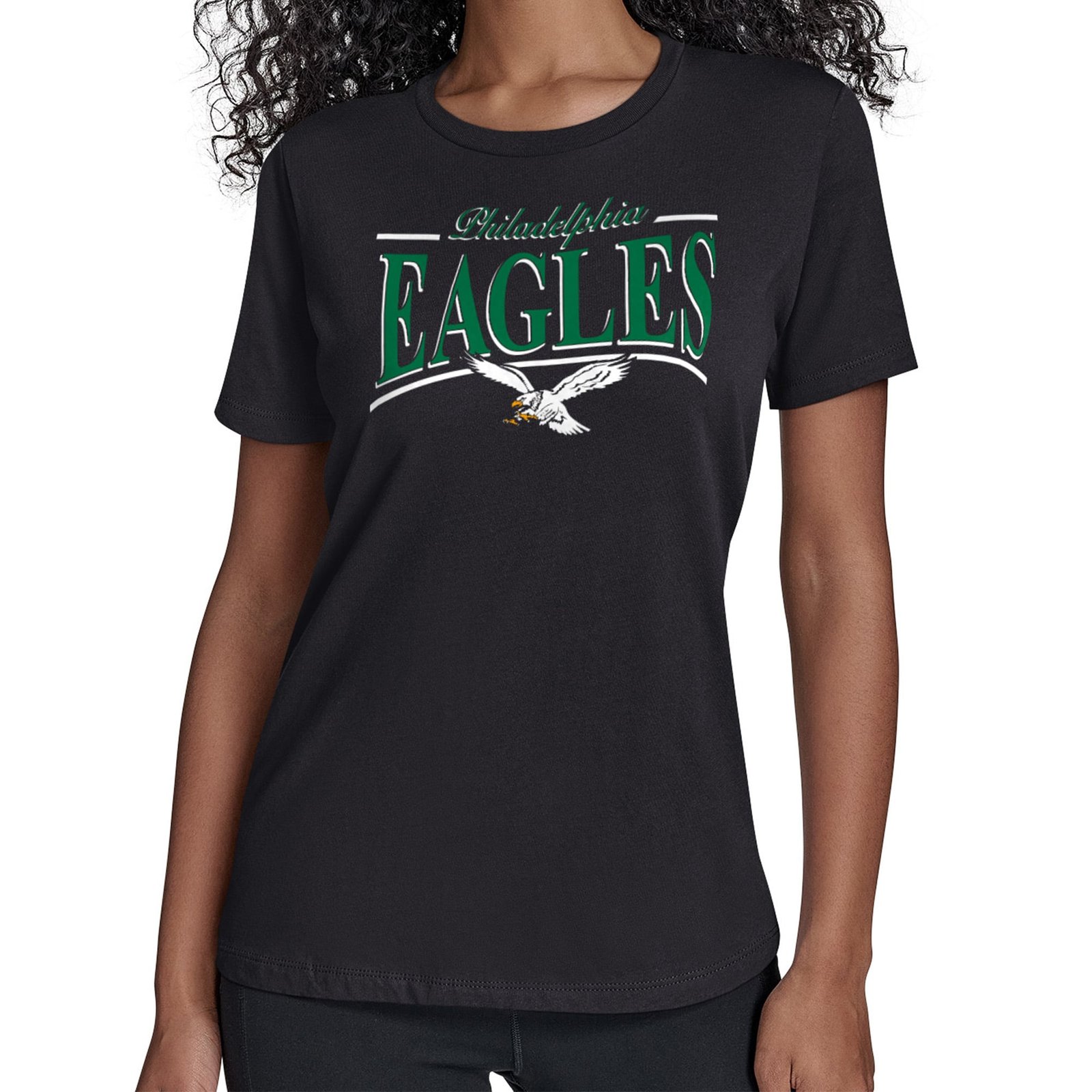 Women’s Starter Black Philadelphia Eagles Throwback Arch Stripe T-Shirt