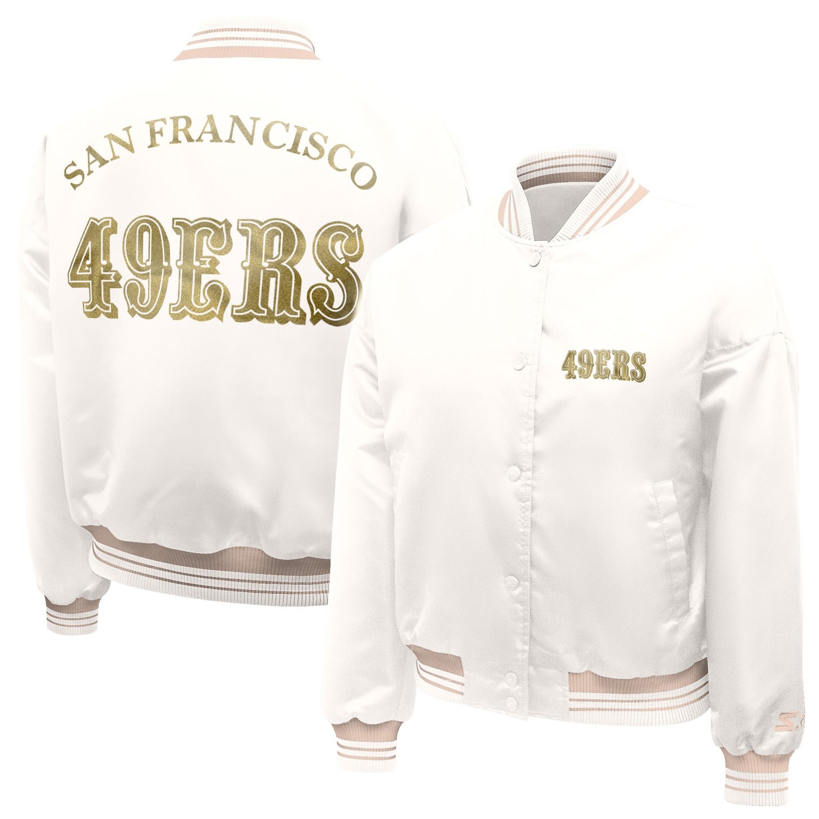 Women’s Starter Cream San Francisco 49ers Fashion Script Satin Varsity Jacket