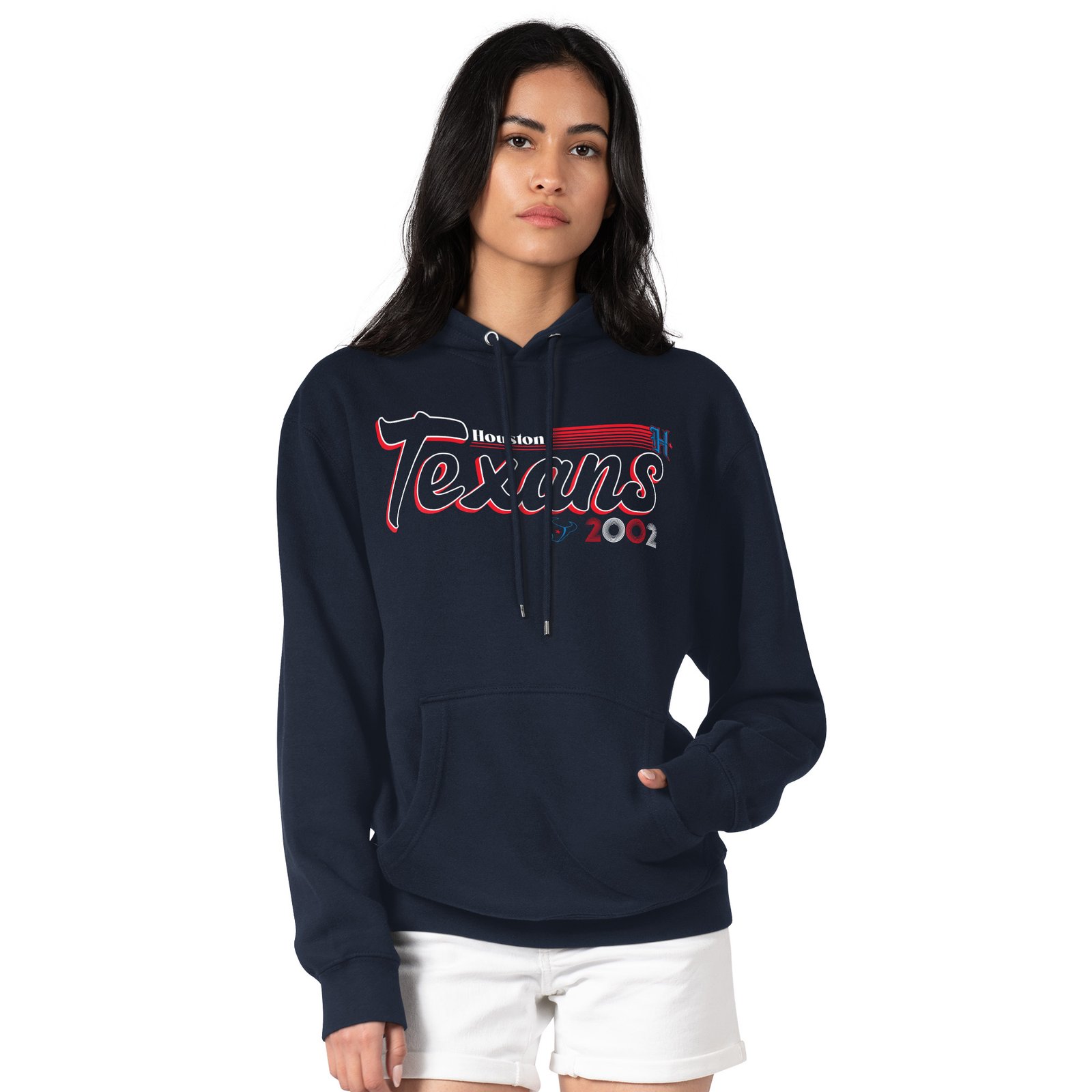 Women’s Starter Navy Houston Texans Groovy Script Pullover Hoodie