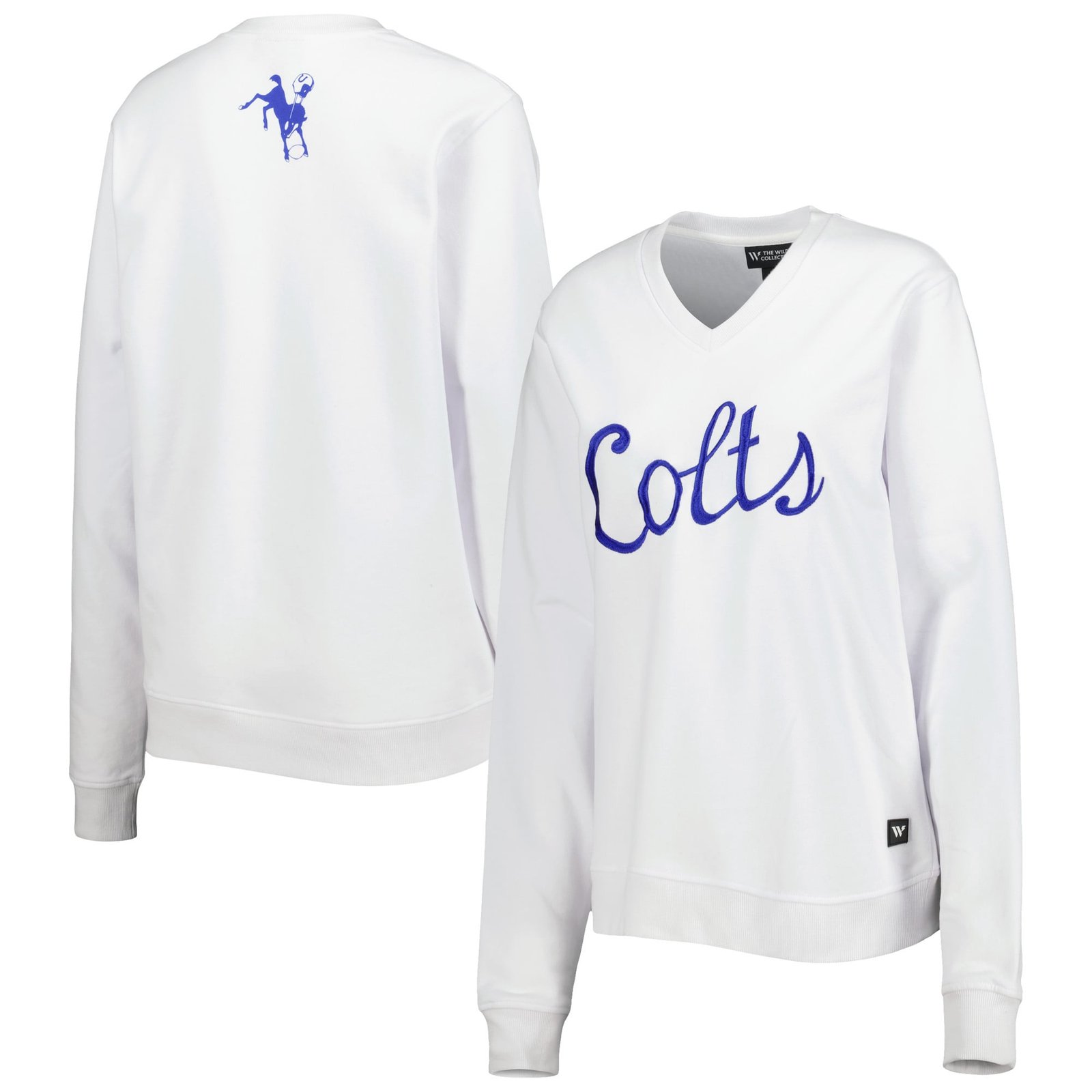 Women’s The Wild Collective White Indianapolis Colts Cheer V-Neck Fleece Pullover Sweatshirt