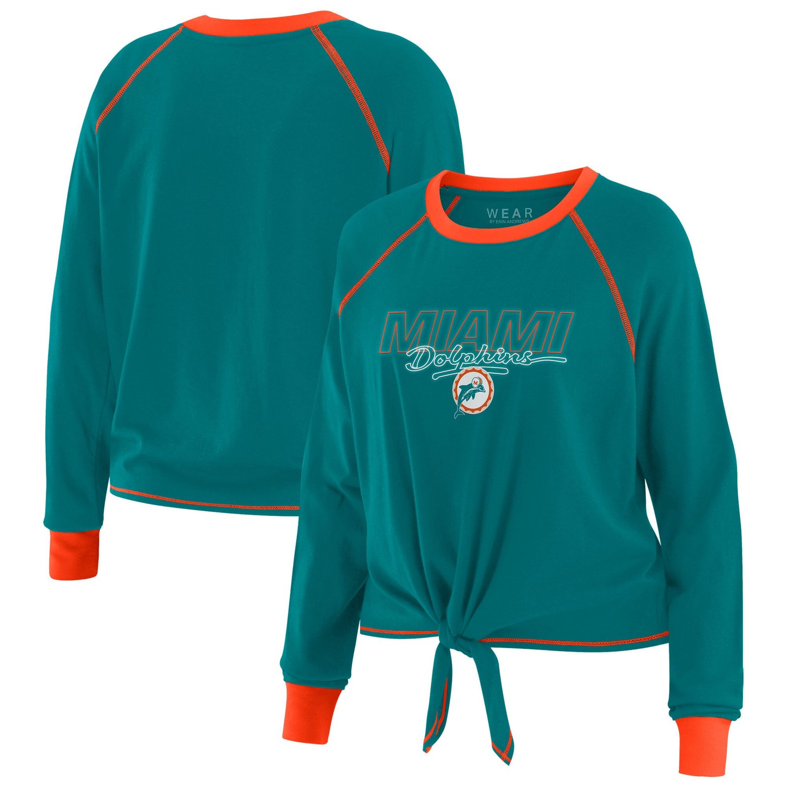 Women’s WEAR by Erin Andrews Aqua Miami Dolphins Tie-Front Long Sleeve T-Shirt
