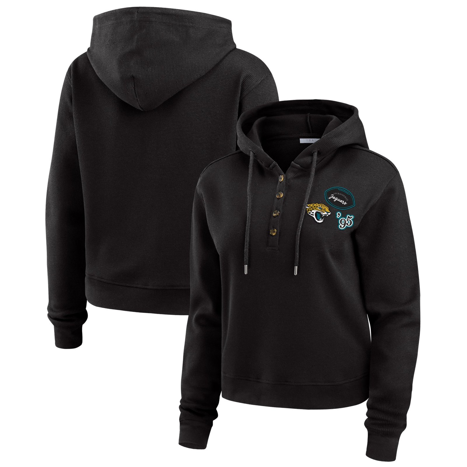 Women’s WEAR by Erin Andrews Black Jacksonville Jaguars Plus Size Waffle Hoodie Pullover Top