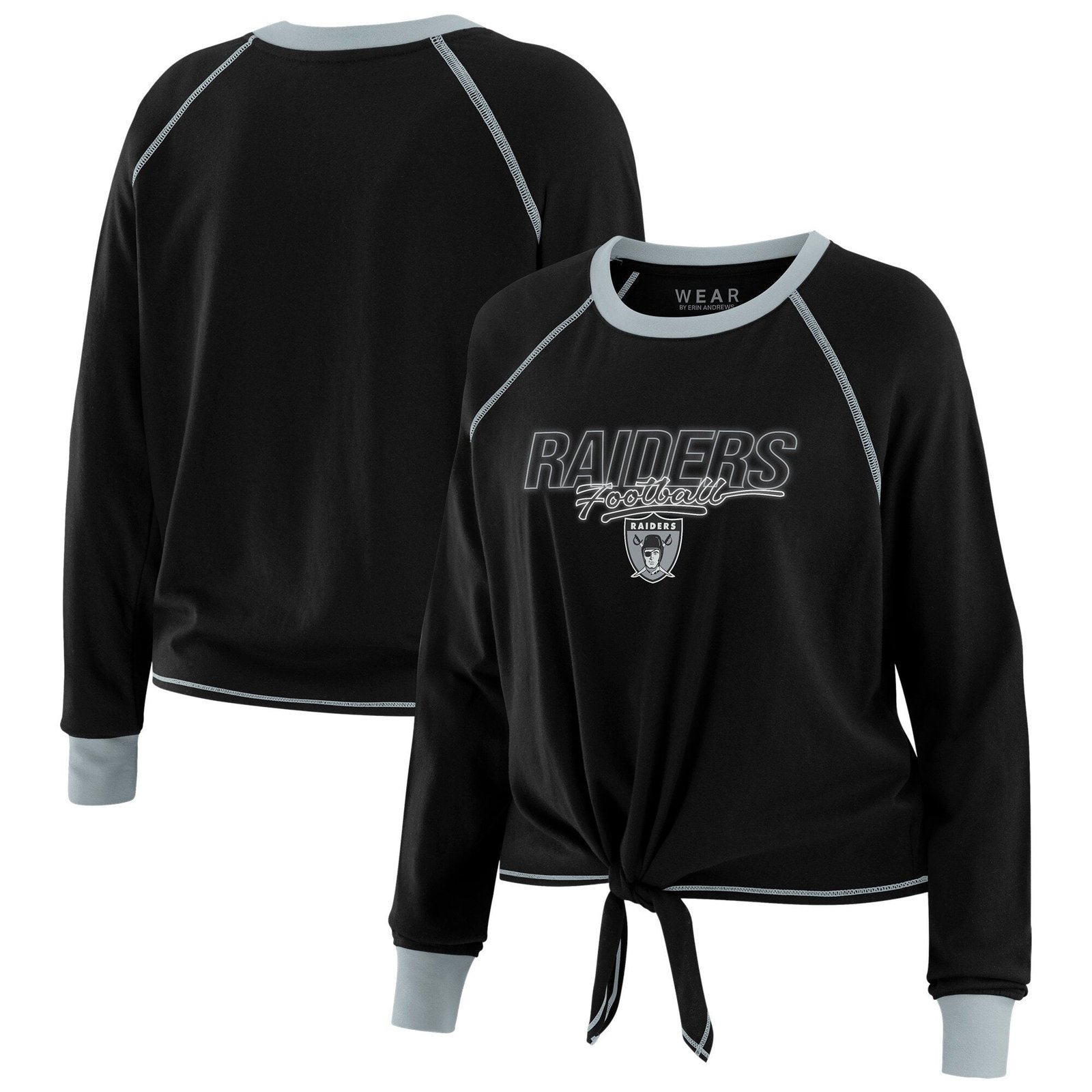 Women’s WEAR by Erin Andrews Black Las Vegas Raiders Tie-Front Long Sleeve T-Shirt
